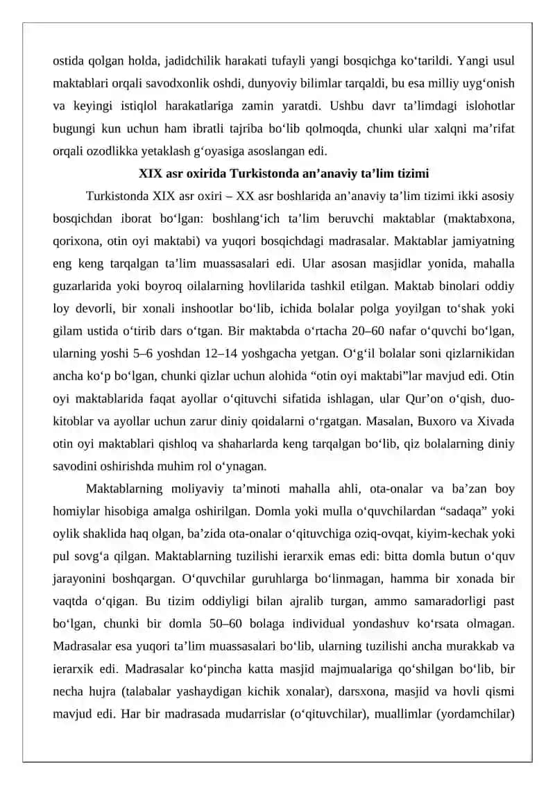 XIX asr oxiri va XX asr boshlarida ta’lim(Turkiston) 3