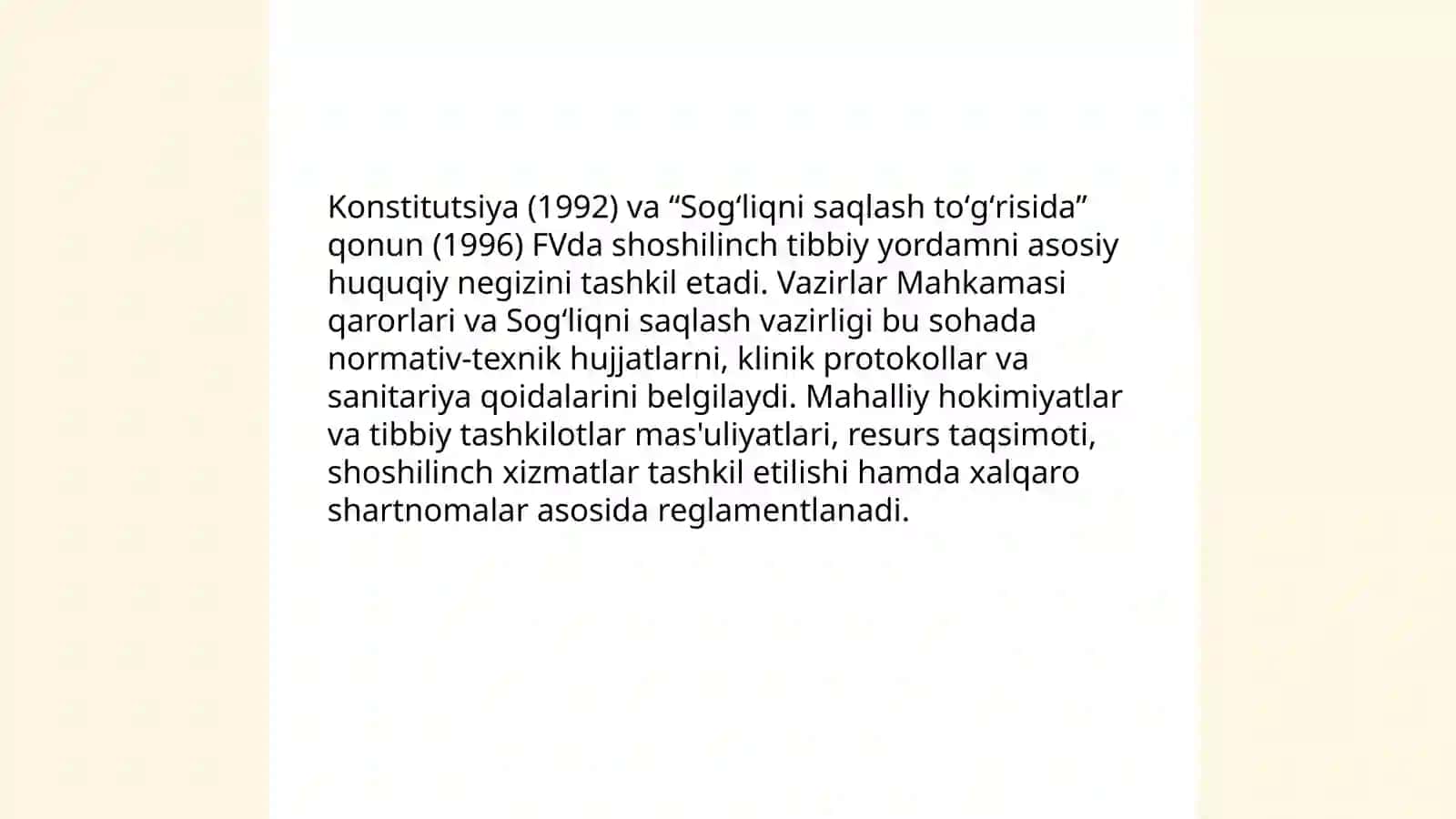 Oʻzbekiston Respublikasida FVda shoshilinch tibbiy yordam koʻrsatishni tashkil etish 3