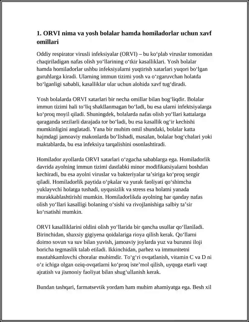 YOSH BOLLALARDA VA XOMILODORLARDA O'RVI KASALLIKLARINI OLDINI OLISH VA 5 FARMASEFTIK YORDAM 3