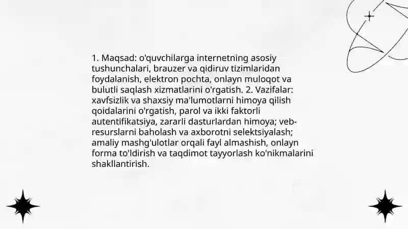 INTERNETDA ISHLASH ASOSLARI BO`LIMINI O`QITISH METODIKASI 3