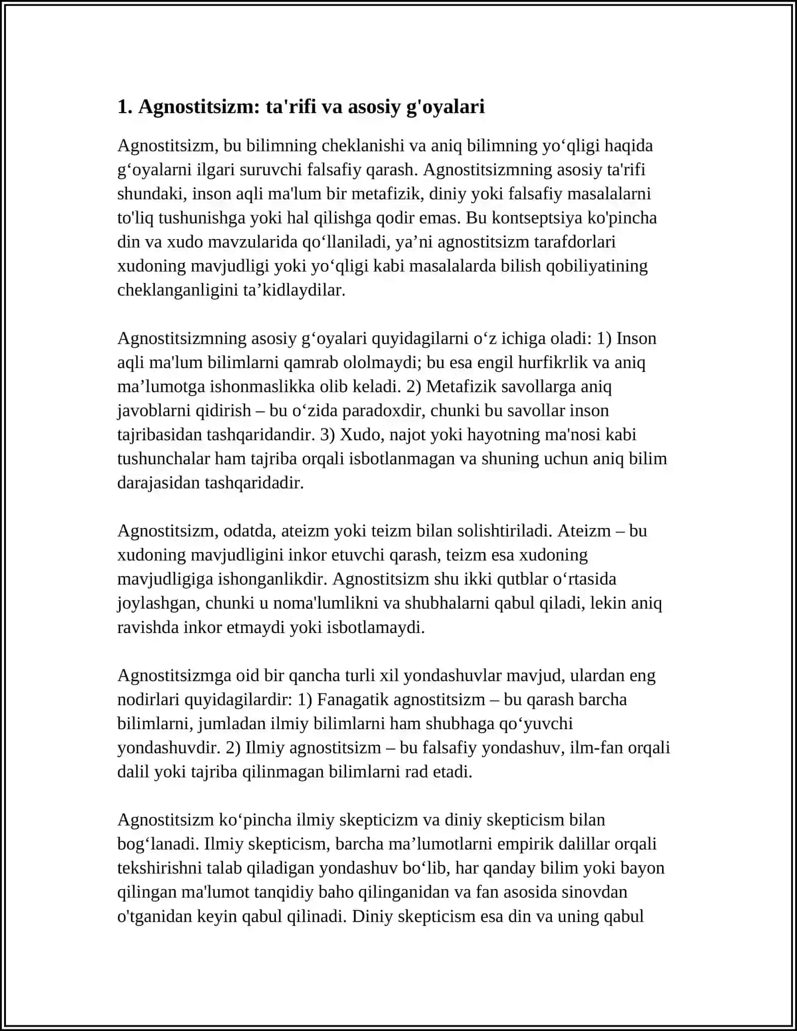 AGNOSTITSIZM SKEPTITSIZM NIGILIZIM UMUMIY VA OZIGA XOS JIHATLARI 3