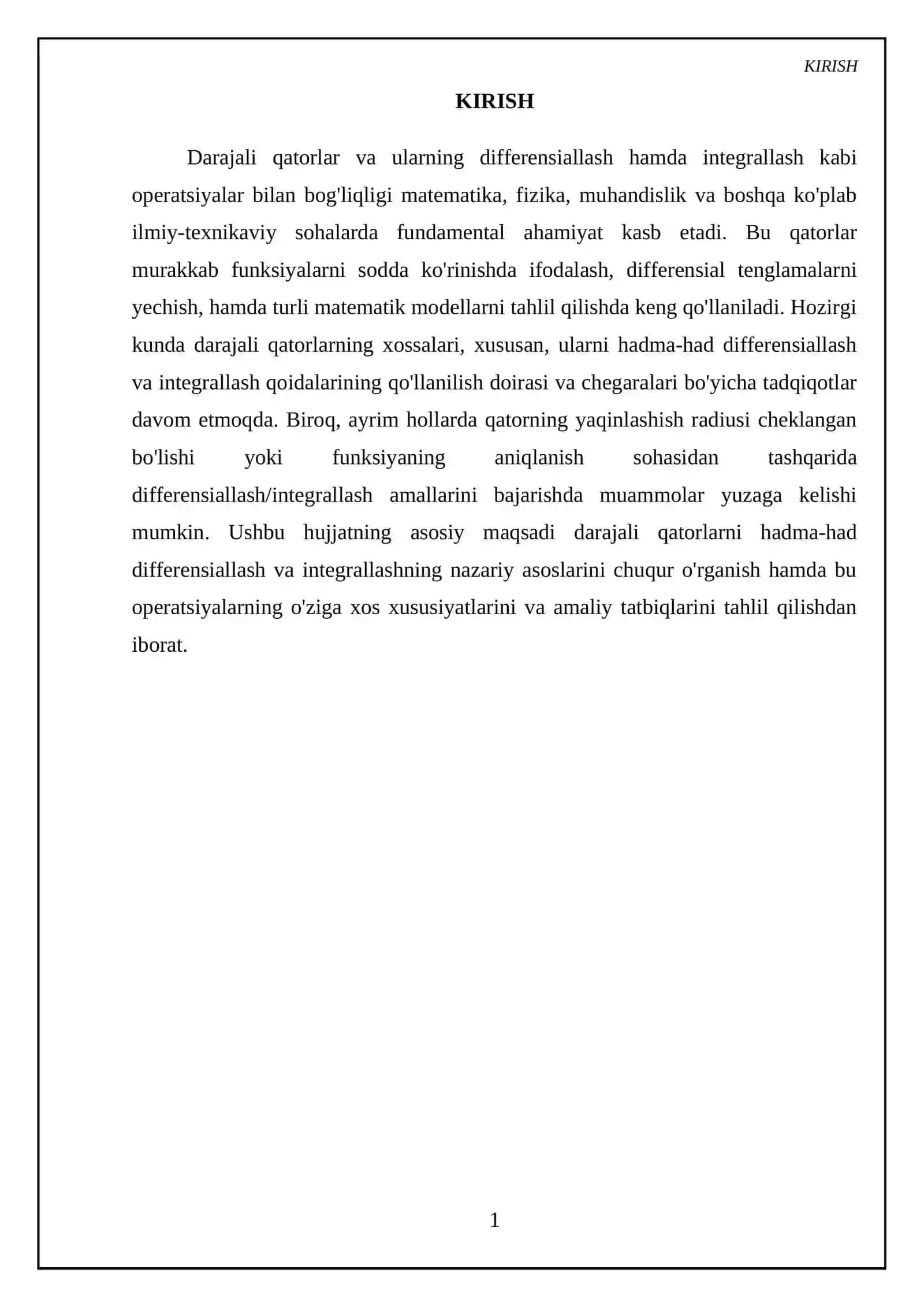 Darajali qatorni hadma-had differensiallash va integrallash 3