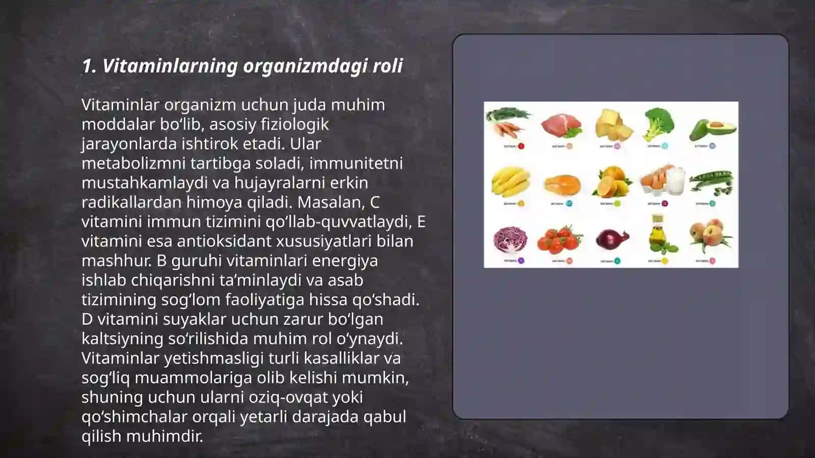 Vitaminlarning ahamiyati. Mineral moddalar 3