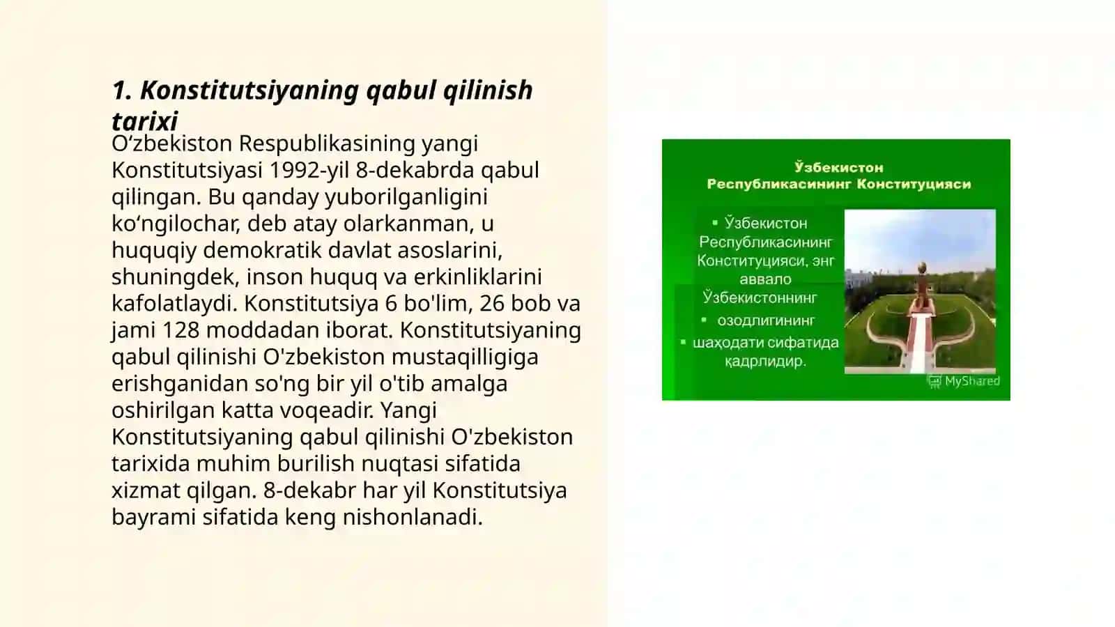 Mustaqil Oʻzbekiston Respublikasi Birinchi Konstitutsiyasi va uning oʻziga xos jihatlari 3