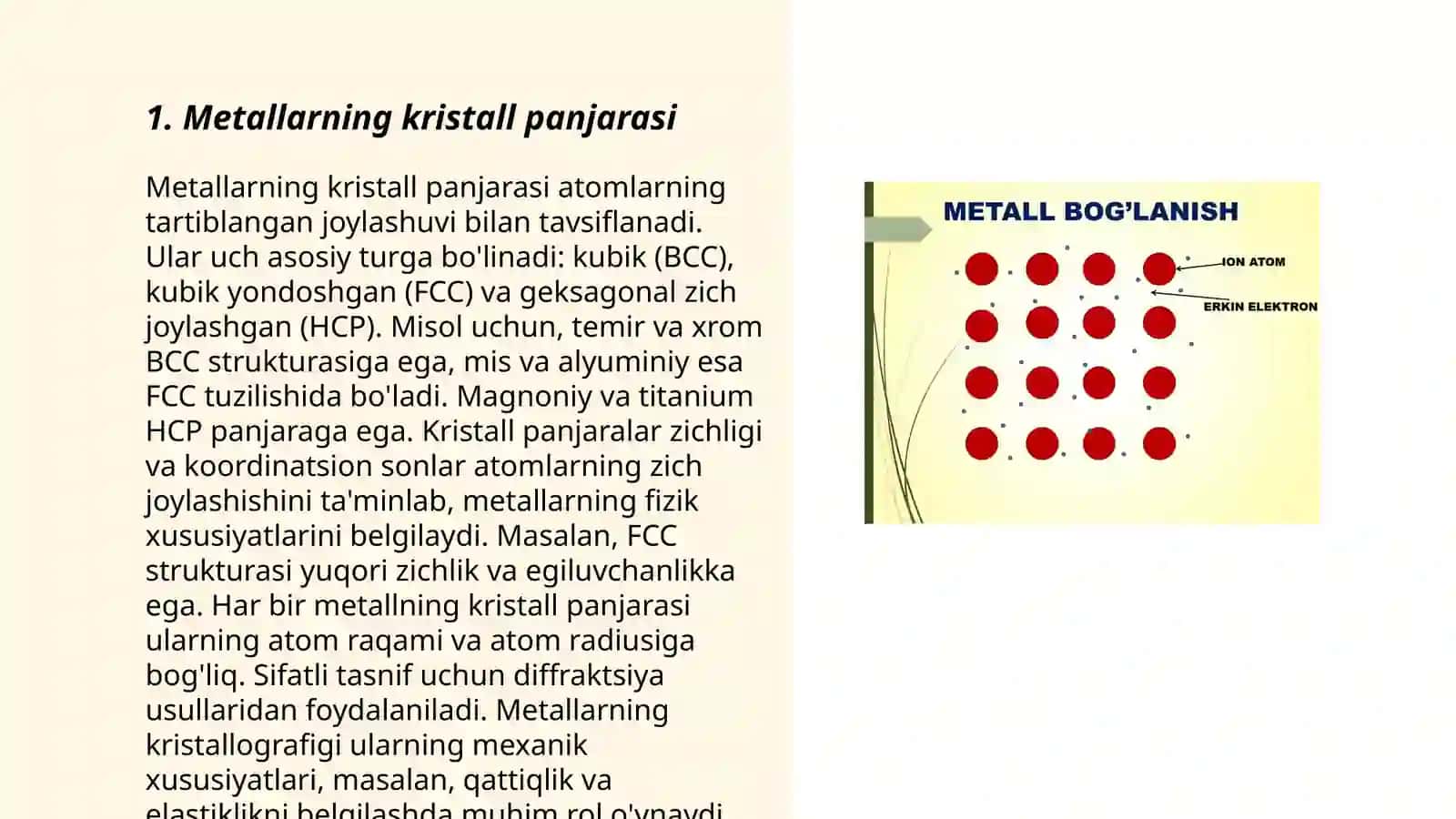 Metall, molekula va ion birikmalarning tuzulishi 3