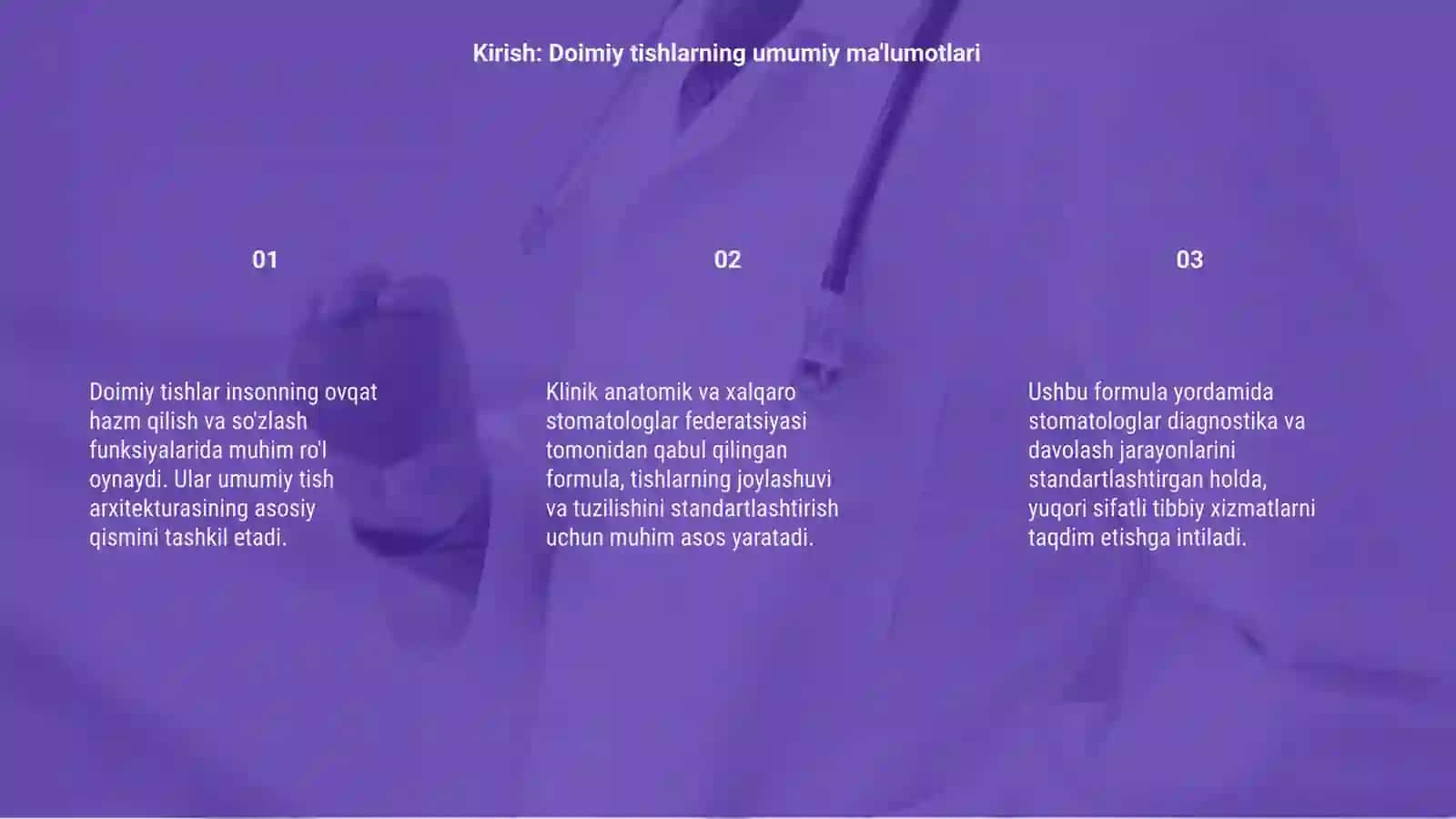 Doimiy tishlarning klinik anatomik va xalqaro stomatologlar federatsiyasi tomonidan qabul qilingan formula 3
