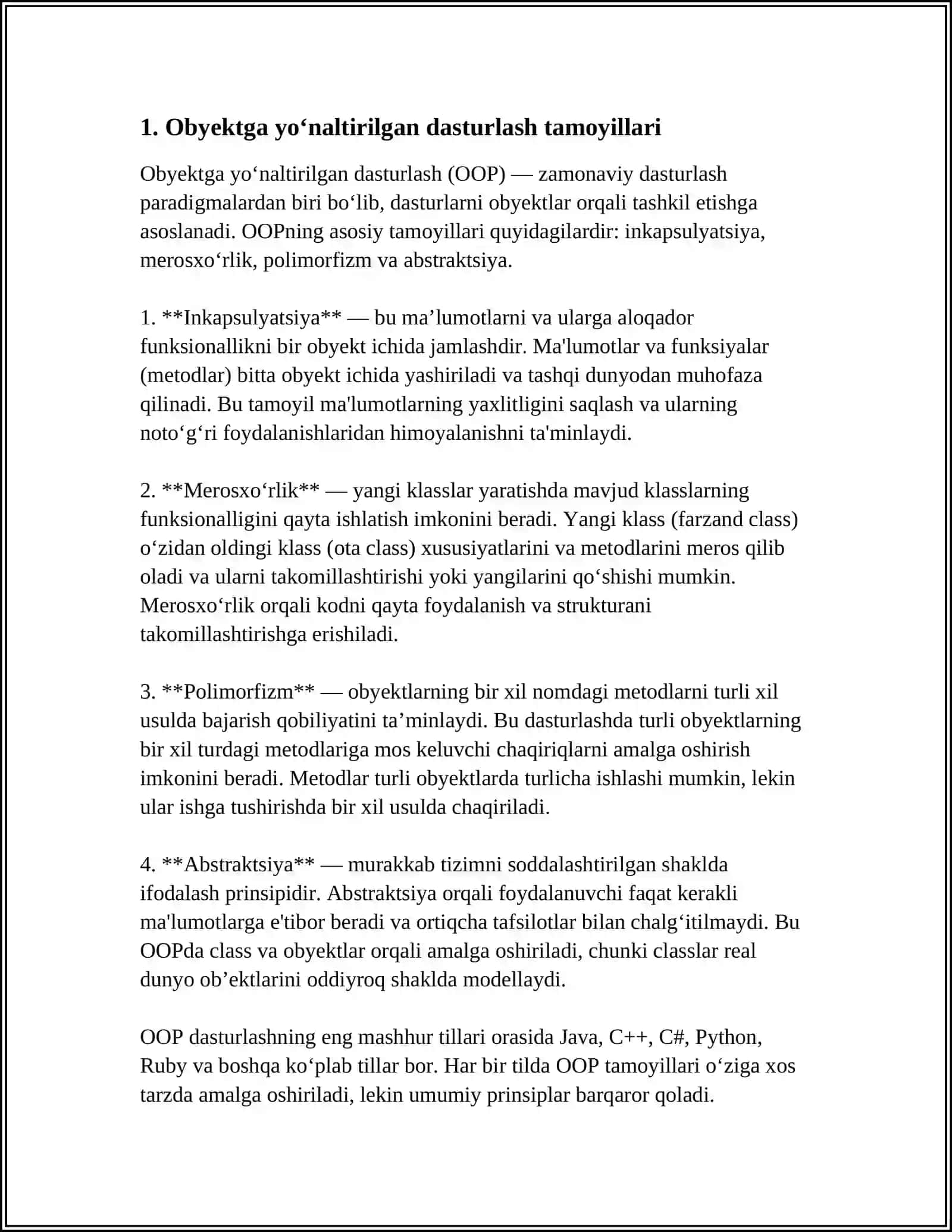 OBYEKTGA YO‘NAITIRILGAN DASTURLASH ASOSLARI 3