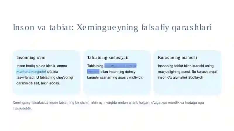 Ernest Xeminguey ijodida inson va borliq muammosi talqini 3