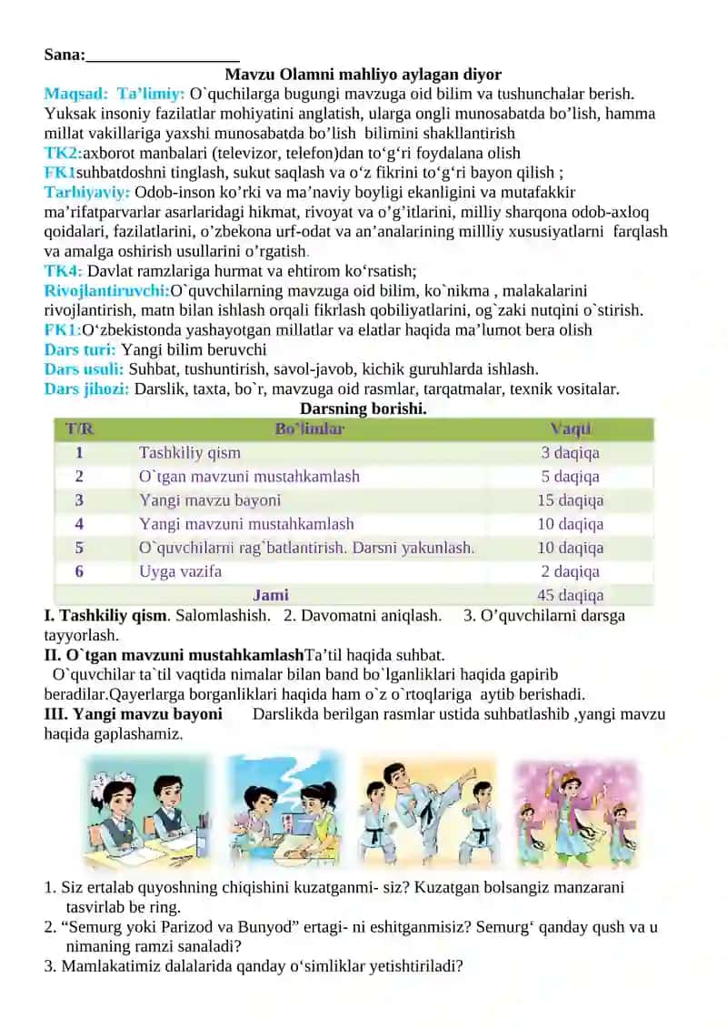 2-sinf "Tarbiya" fanidan ishlanmalar tayyorlash 3