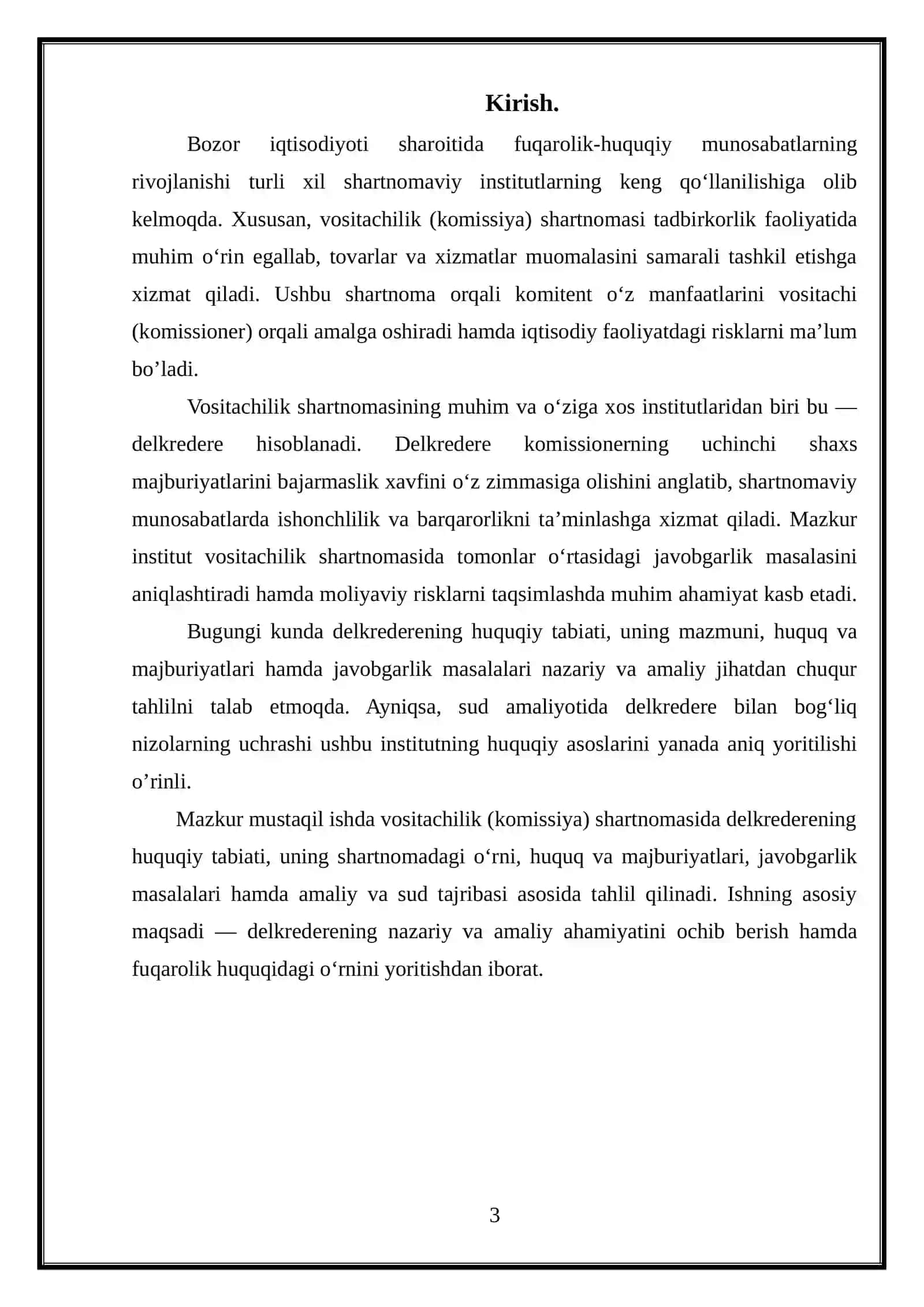 Vositachilik (komissiya) shartnomasida delkrederen 3
