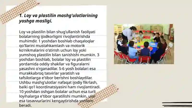 Rasm mashg'ulotlari loy plastlin misolida 3