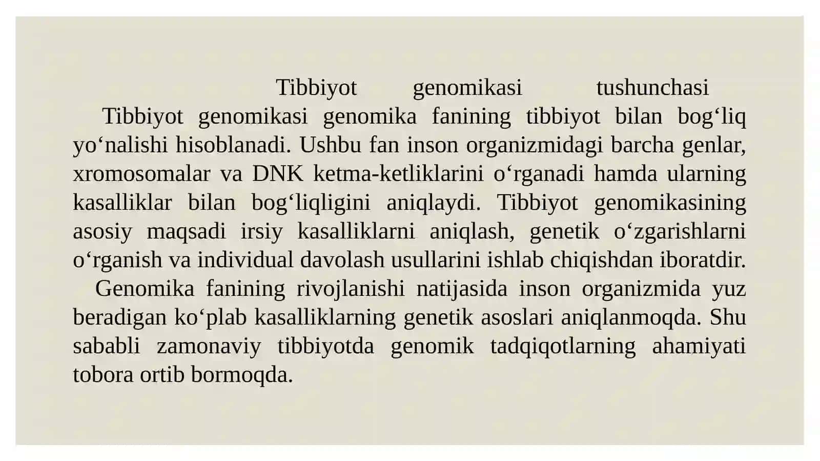 ''Tibbiyot genomikasi'' slayd 3
