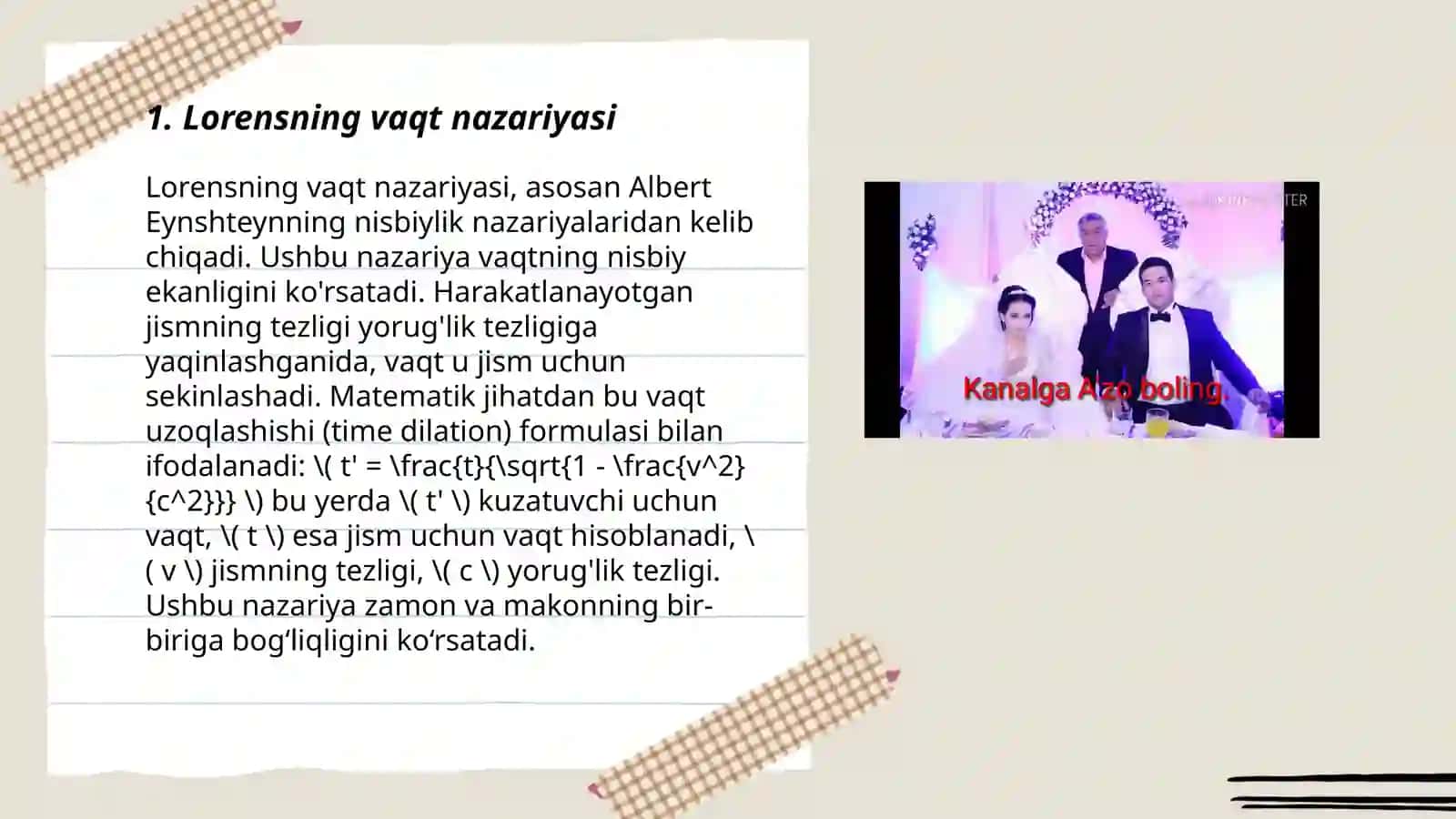 Vaqtga bog'liq g'alayon lorens nazaryasi usuli 3