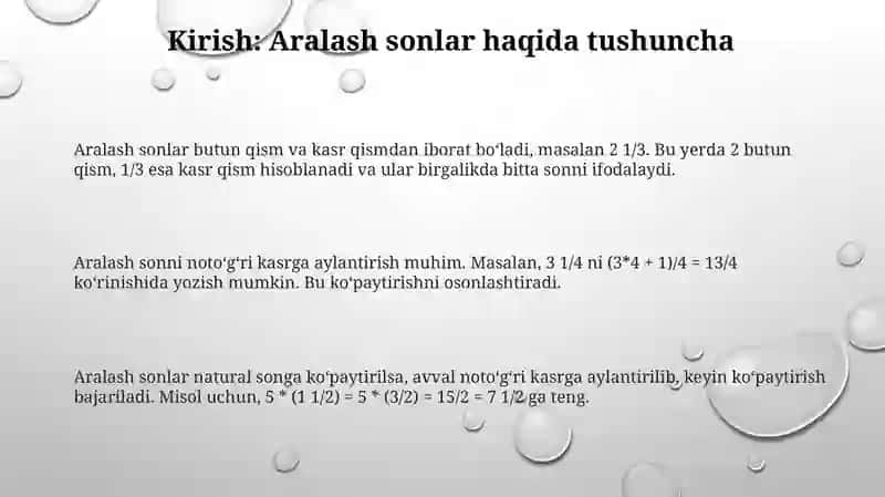 Aralash sonlarni natural sonlarga koʻpaytirish 3