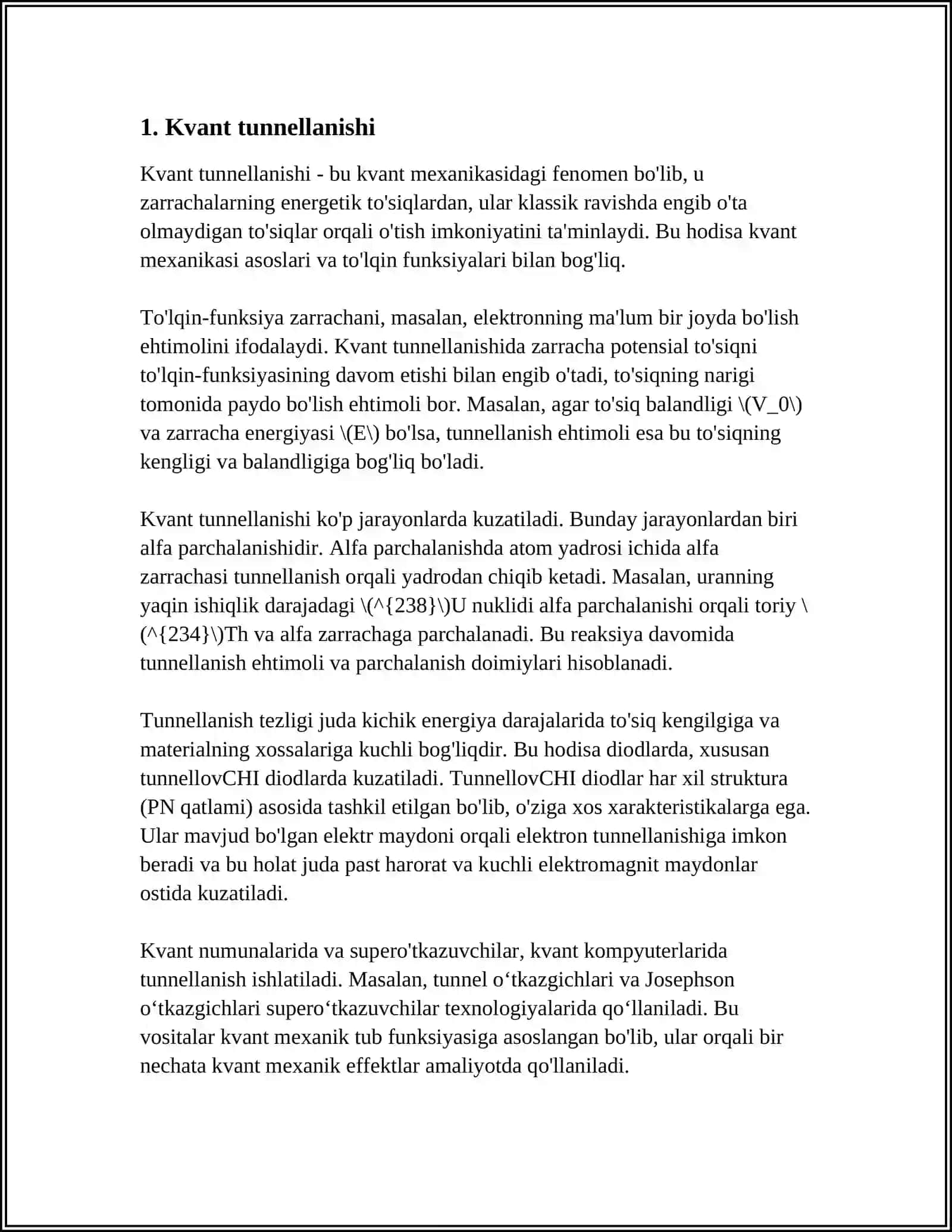 ELEKTRONLARNING POTENTSIAL TOSIQ ORQALI OLISHLARIDA REZONANSLI TUNNELLANISHI OTKAZISH KOYEFFITSIЕNTI 3