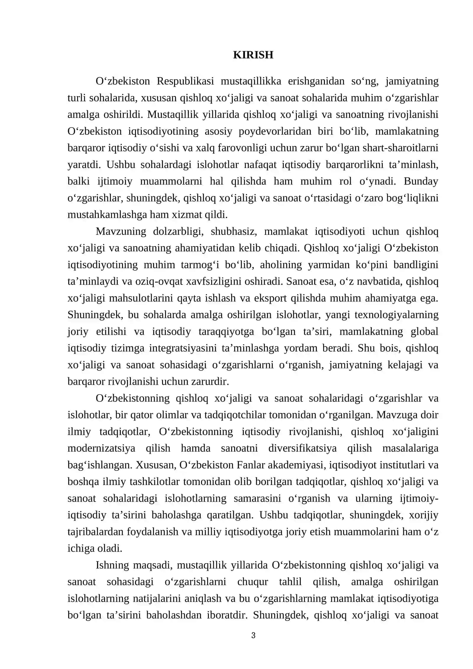 Mustaqillik yillarida qishloq xoʻjaligi va sanoat sohasidagi oʻzgarishlarni 3