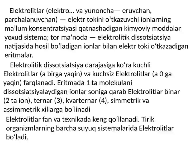 Elektrolitlar va Noelektrolitlar 3