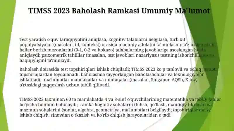 TIMSS Xalqaro Baholash Dasturi 3