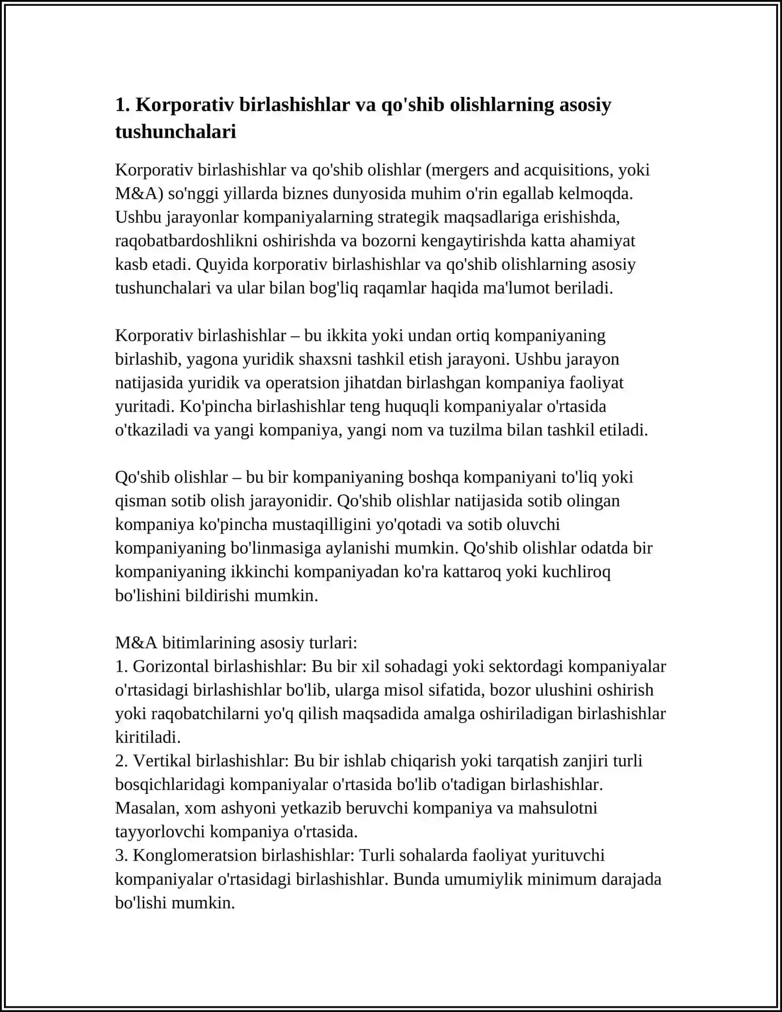 O’ZBEKISTONDA KORPORATIV BIRLASHISHLAR VA QO’SHIB OLISHLAR TAHLILI VA ISTIQBOLLARI 3