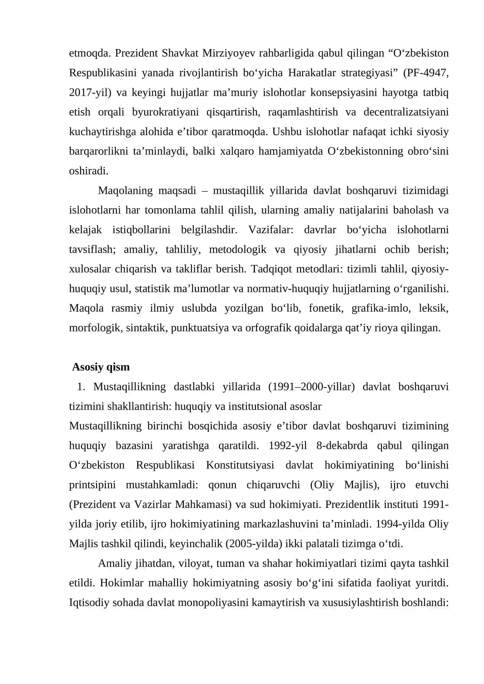 MUSTAQILLIK YILLARIDA DAVLAT BOSHQARUVI TIZIMIDA AMALGA OSHIRILGAN ISLOHOTLAR 3