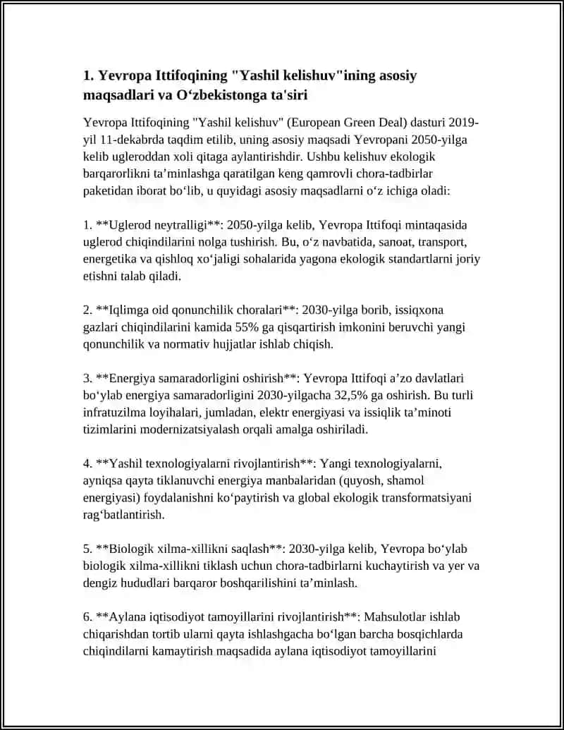 Yevropa Ittifoqi Yashil Energetika Siyosati va O‘zbekistonda Foydalanish 3
