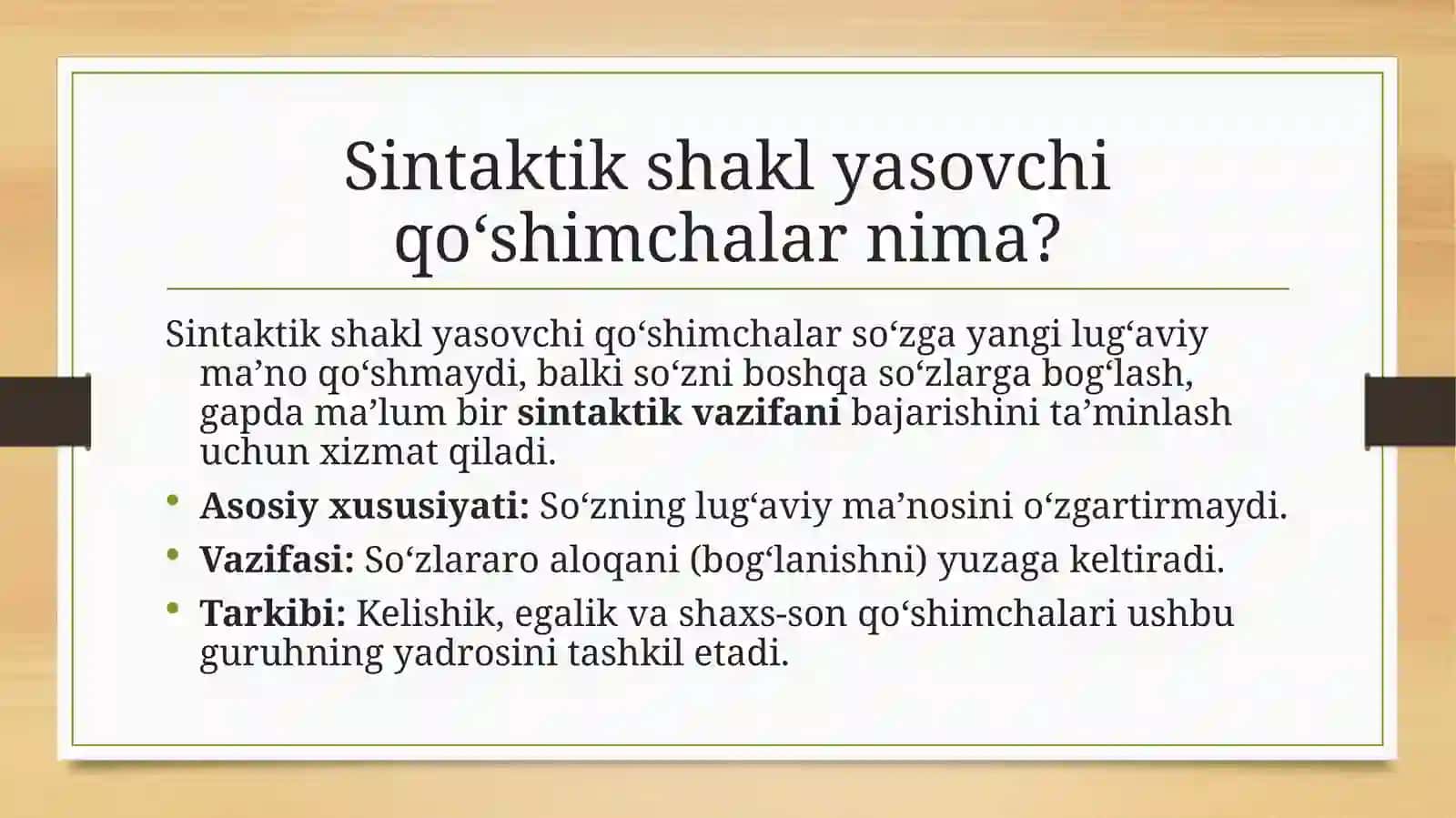 O‘zbek tilida sintaktik shakl yasovchi qo‘shimchalar 3