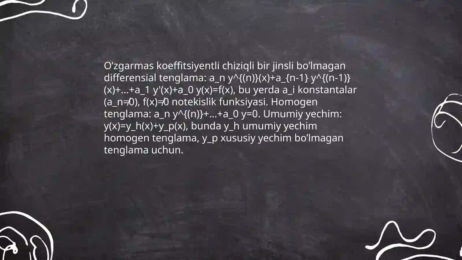O’zgarmas koeffitsiyentli chiziqli bir jinsli bo’lmagan differensial tengalamalar 3
