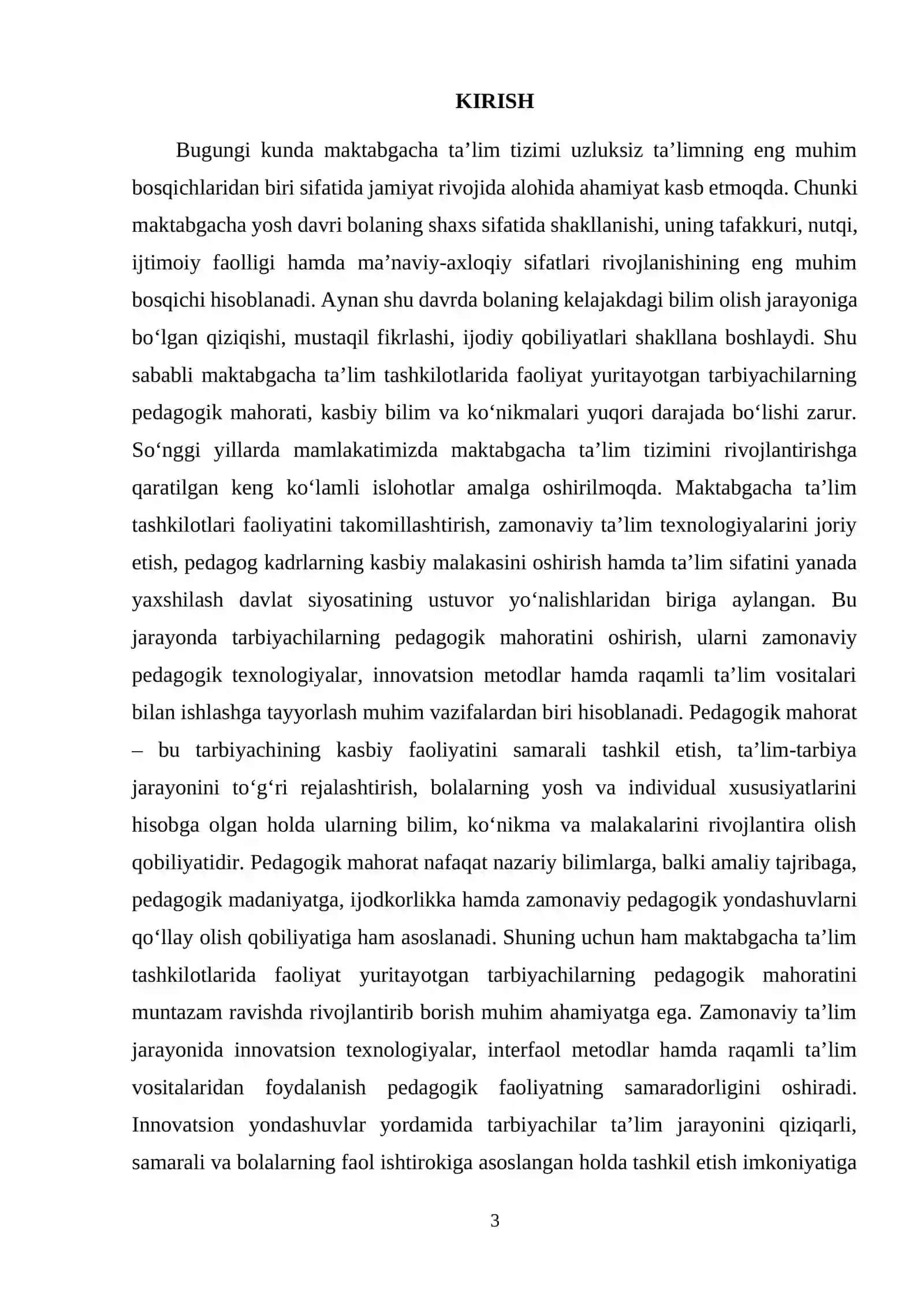 MAKTABGACHA TA'LIMDA TARBIYACHILARNING PEDAGOGIK MAHORATINI SHAKLLANTIRISHNING INNOVATSION YECHIMLARI. 3