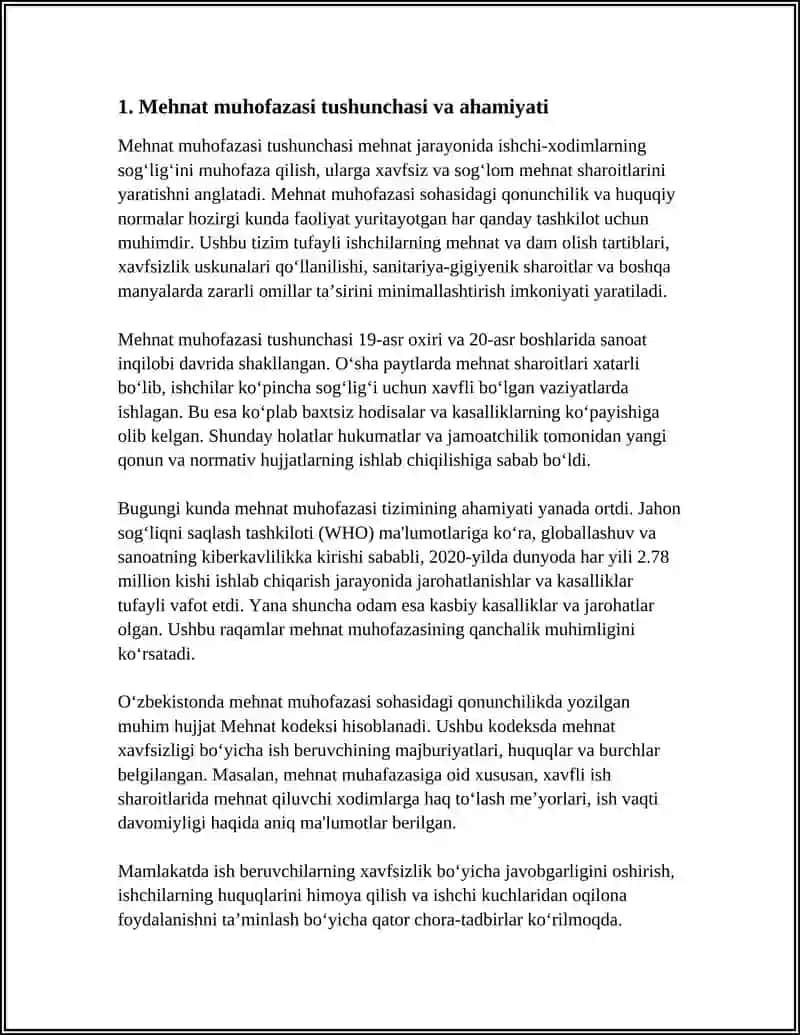 MEHNAT MUHOFAZASI FANINING MAQSAD VA VAZIFALARI 3