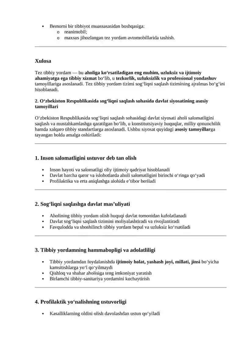 Shoshilinch tibbiy yordam mutaxassisligi bo'yicha og'zaki savollarga javoblar ro'yxati 3