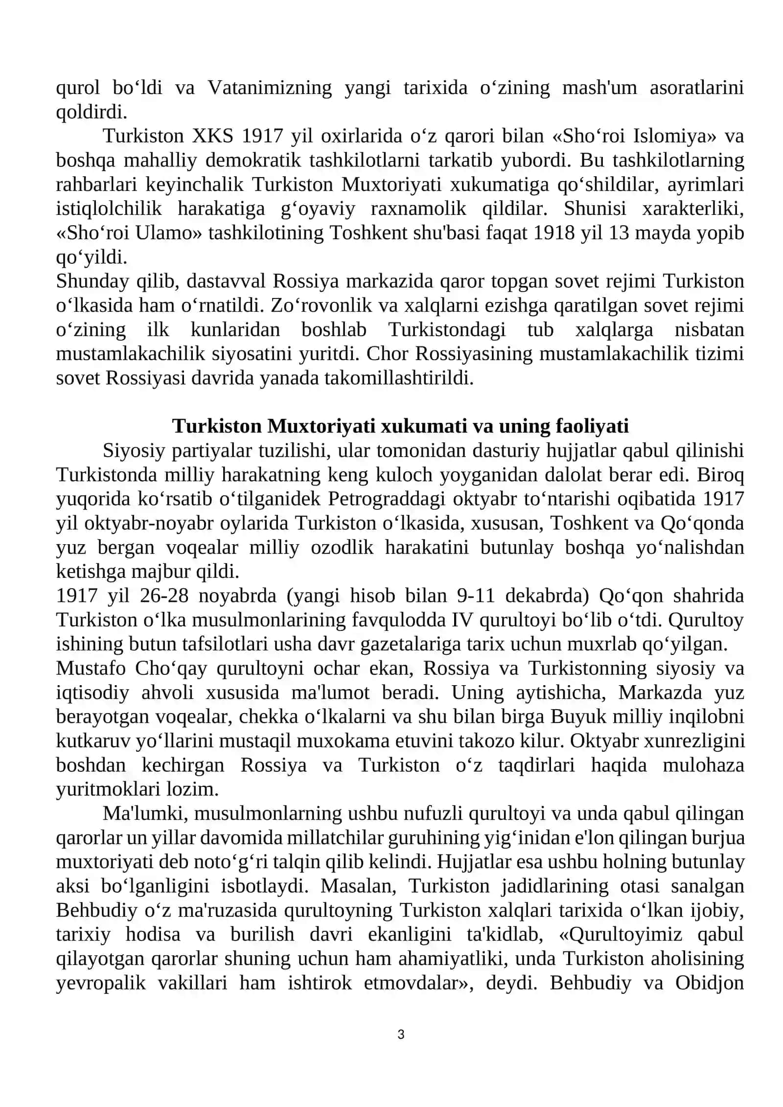 Milliy ozodlik harakatlari va Sovet hukmronligi davrida O‘zbekistonning markazga ijtimoiy-siyosiy va iqtisodiy qaramligi 3
