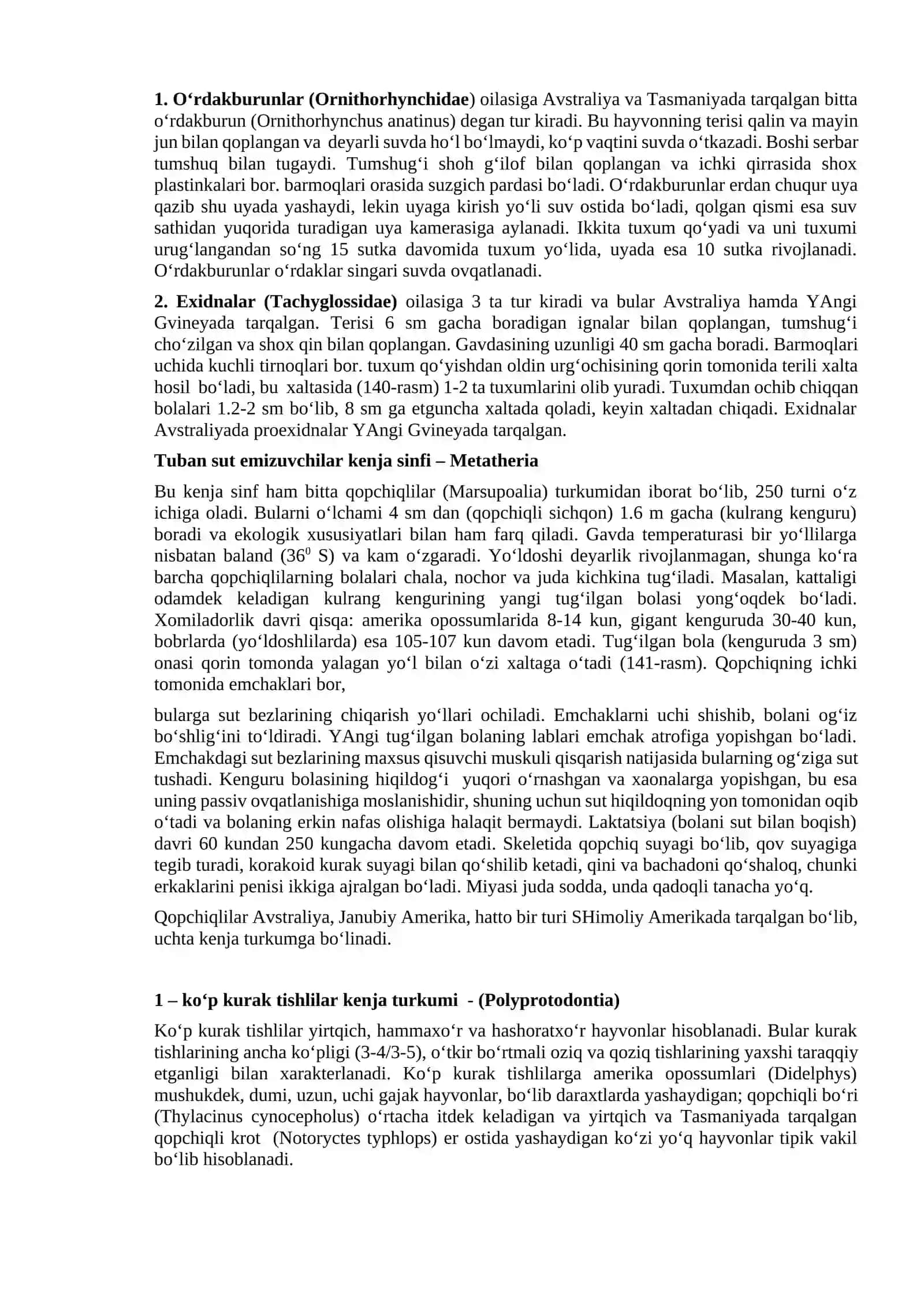 Sut emizuvchilar sinfining umumiy tavsifi va sistematikasi 3