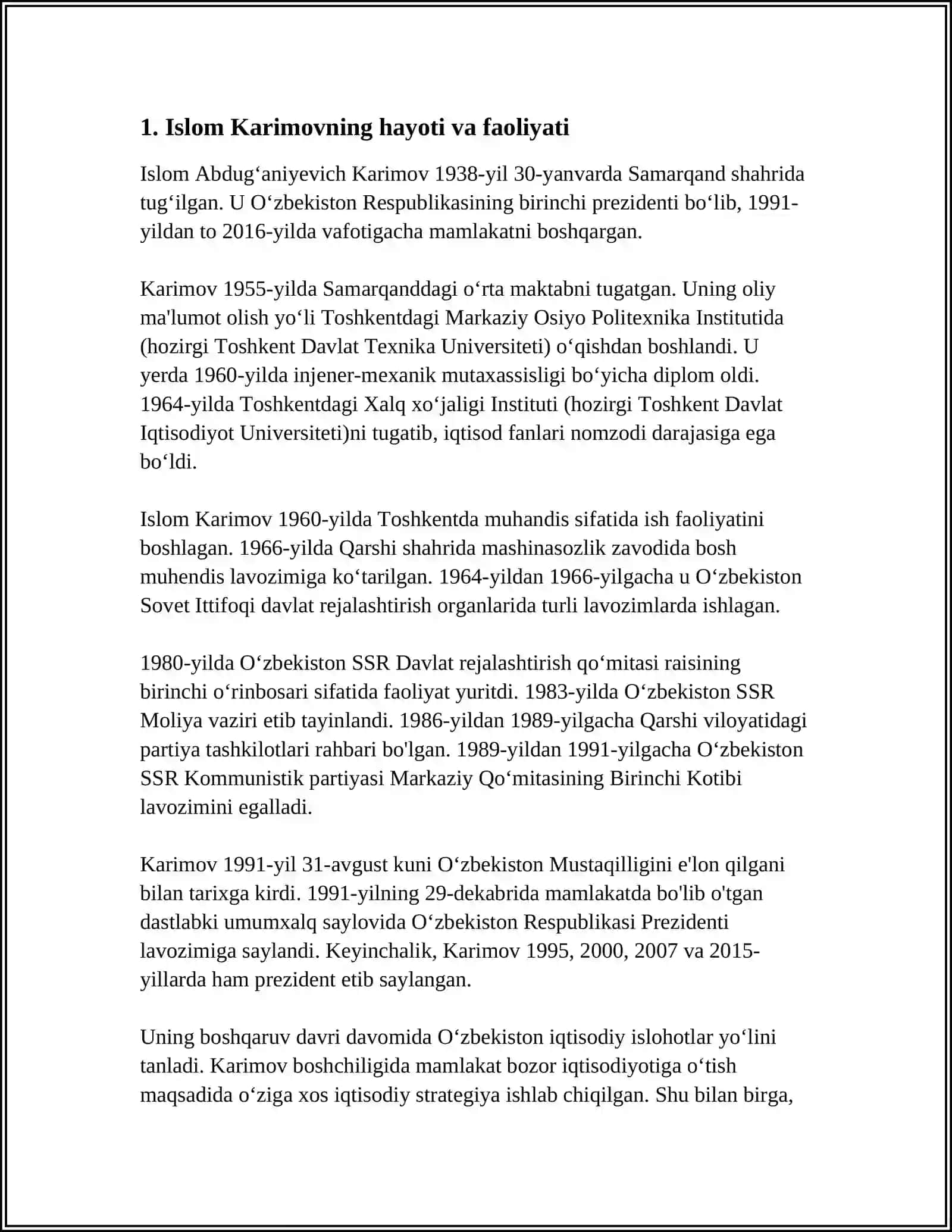 Islom Karimov O’zbekiston Respublikasining Birinchi Prezidenti 3