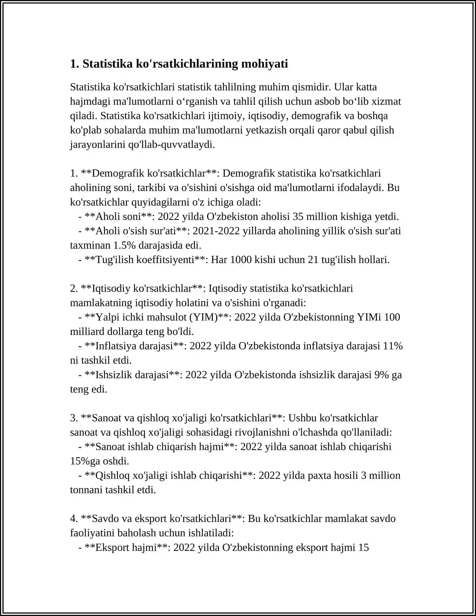 STATISTIK KO'RSATKICHLARNING MOHIYATI, TANSIFLARI VA TURLARI 3