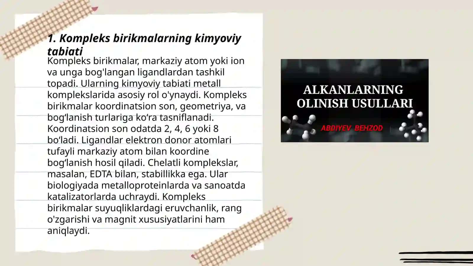 Kompleks birikmalarning olinish usullari hamda tarixi Annaqulov Lazizbek 3