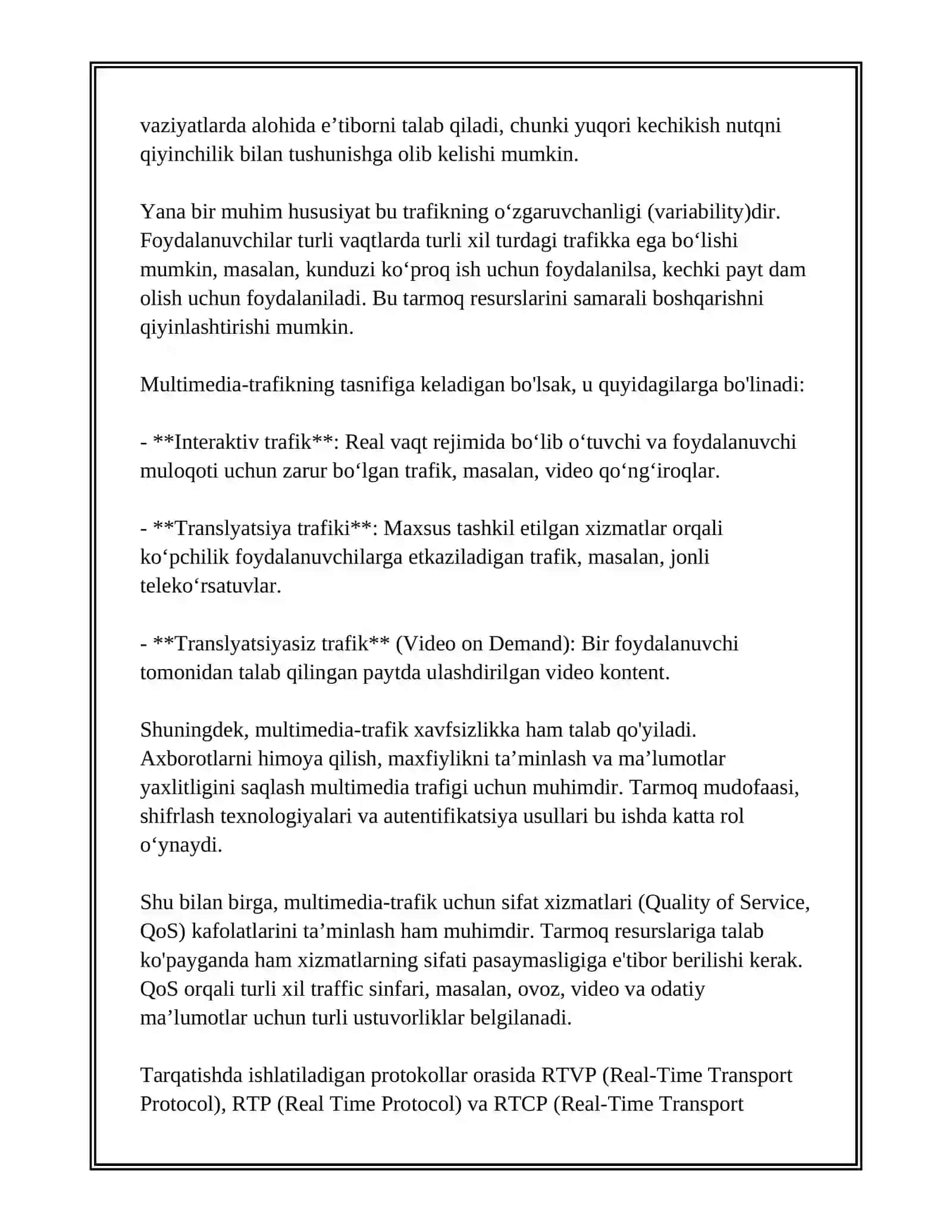MULTIMEDIA-TRAFIK-TA’RIFI, UMUMIY HUSUSIYATLARI, TASNIFI 3
