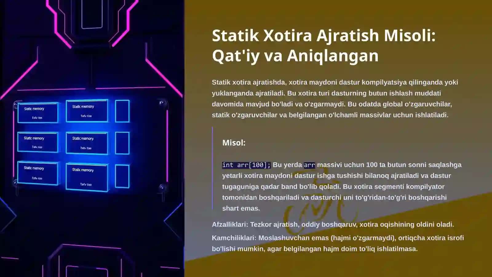 Statik va Dinamik Xotira Ajratish Simulyatsiyasi: Chuqur Tahlil va Amaliy Qo'llanma 3