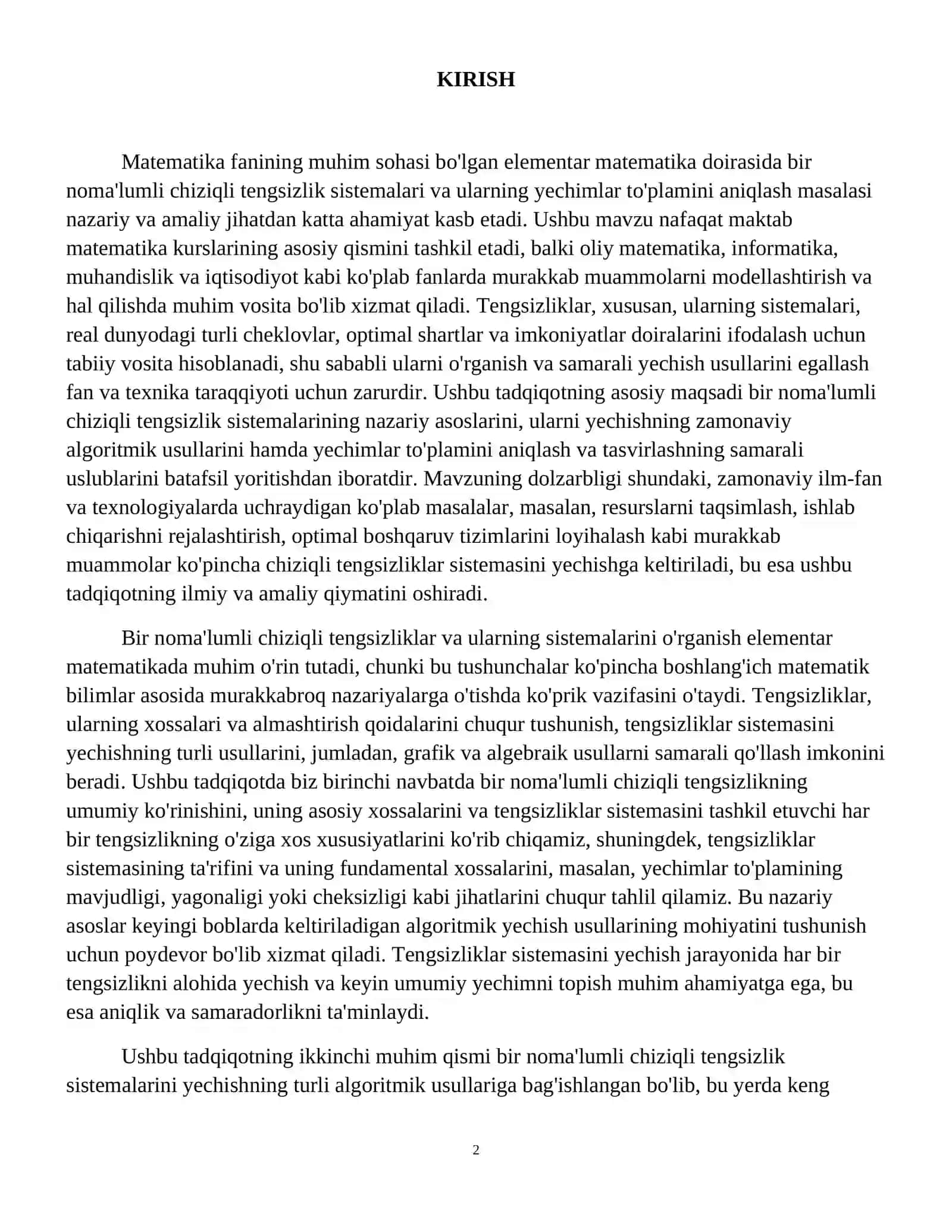 Biror noma'lumli chiziqli tengsizlik sistemasi va yechimlar to'plamini aniqlash 3