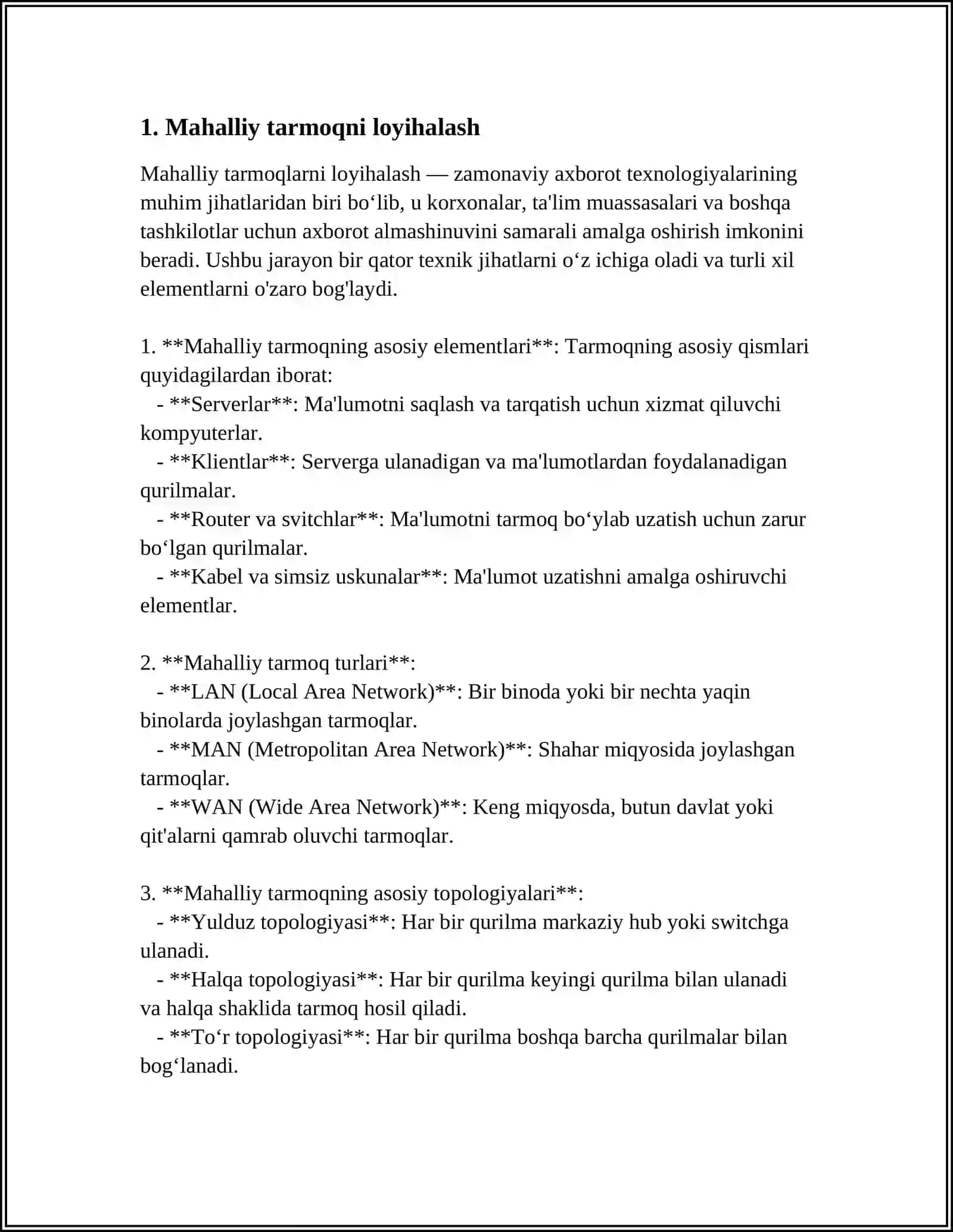 Mahalliy tarmoqni loyihalash 3