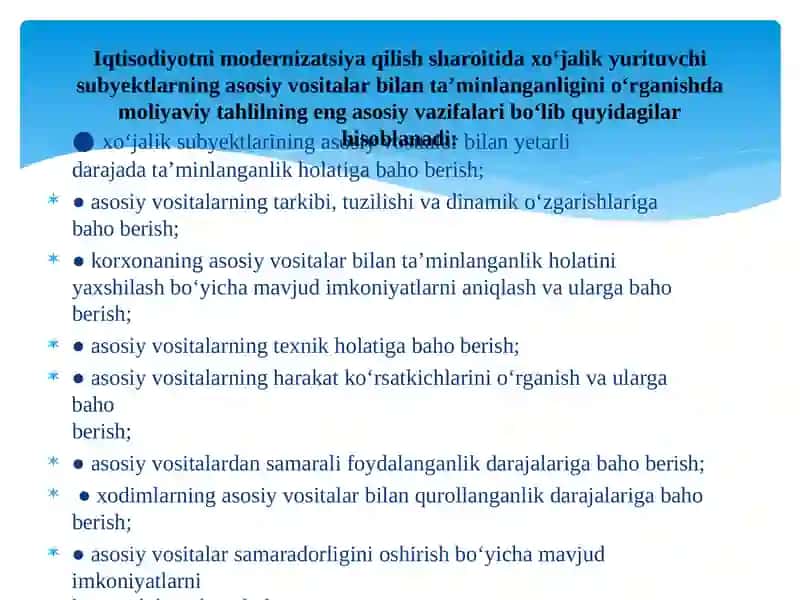 Asosiy vositalar, moddiy resurslar bilan ta'minlanganlik 3