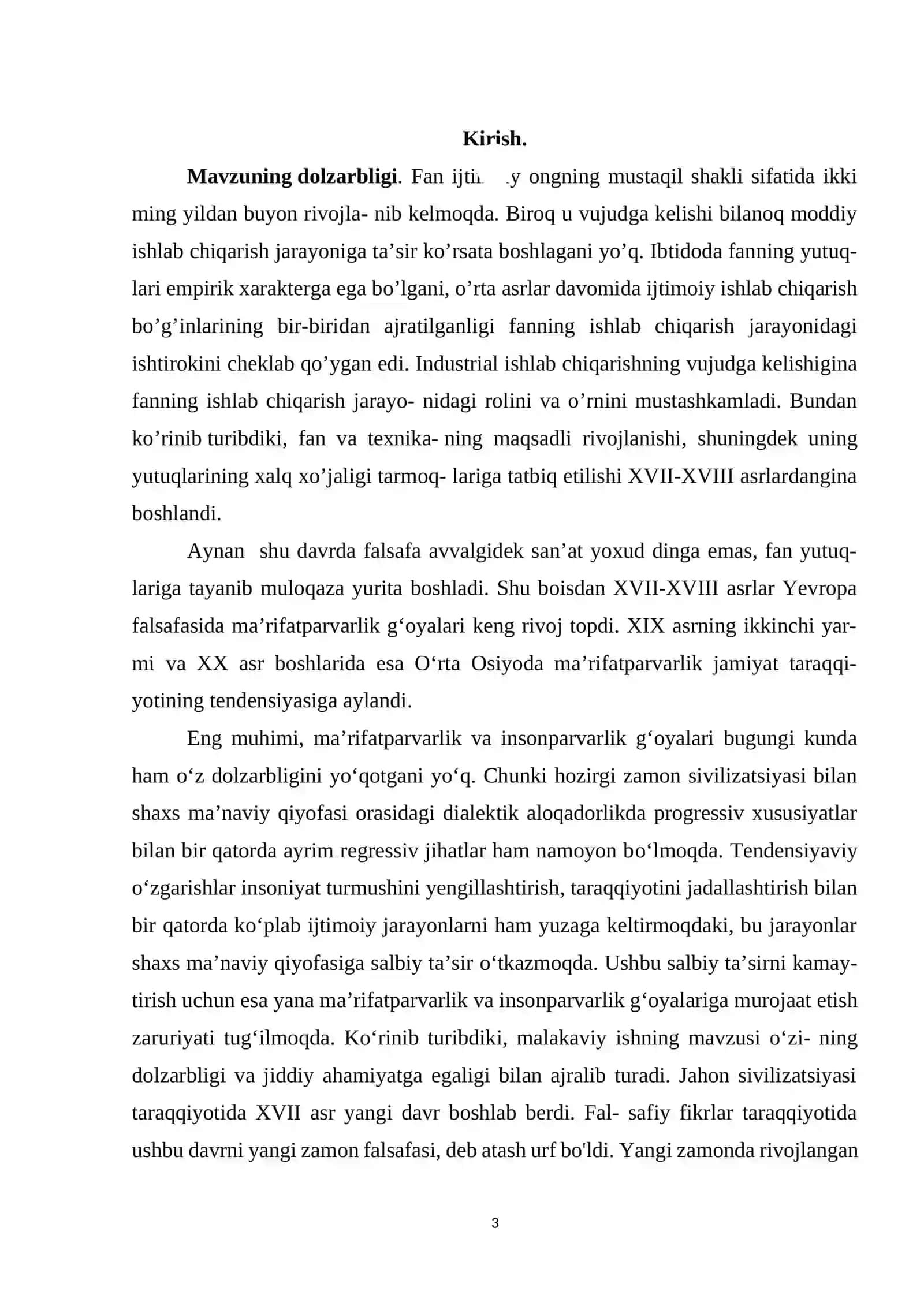 "XVIII-XIX asrlarda Yevropada ilm fan va texnika taraqqiyoti" mavzusida 3