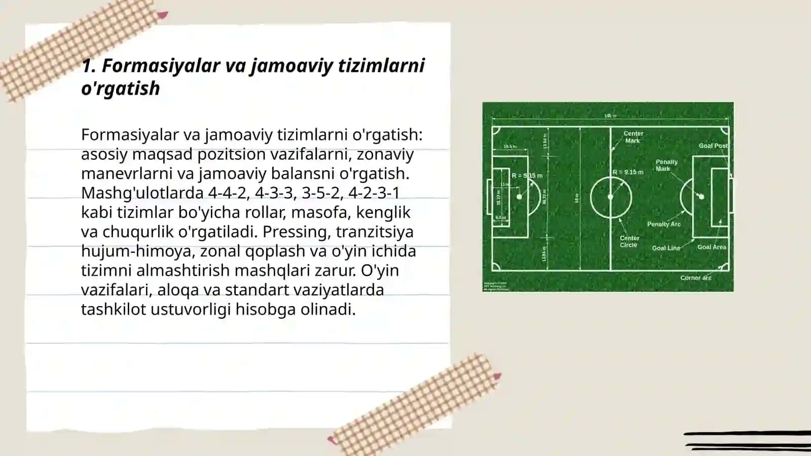 Futbol taktikasiga o'rgatish 3