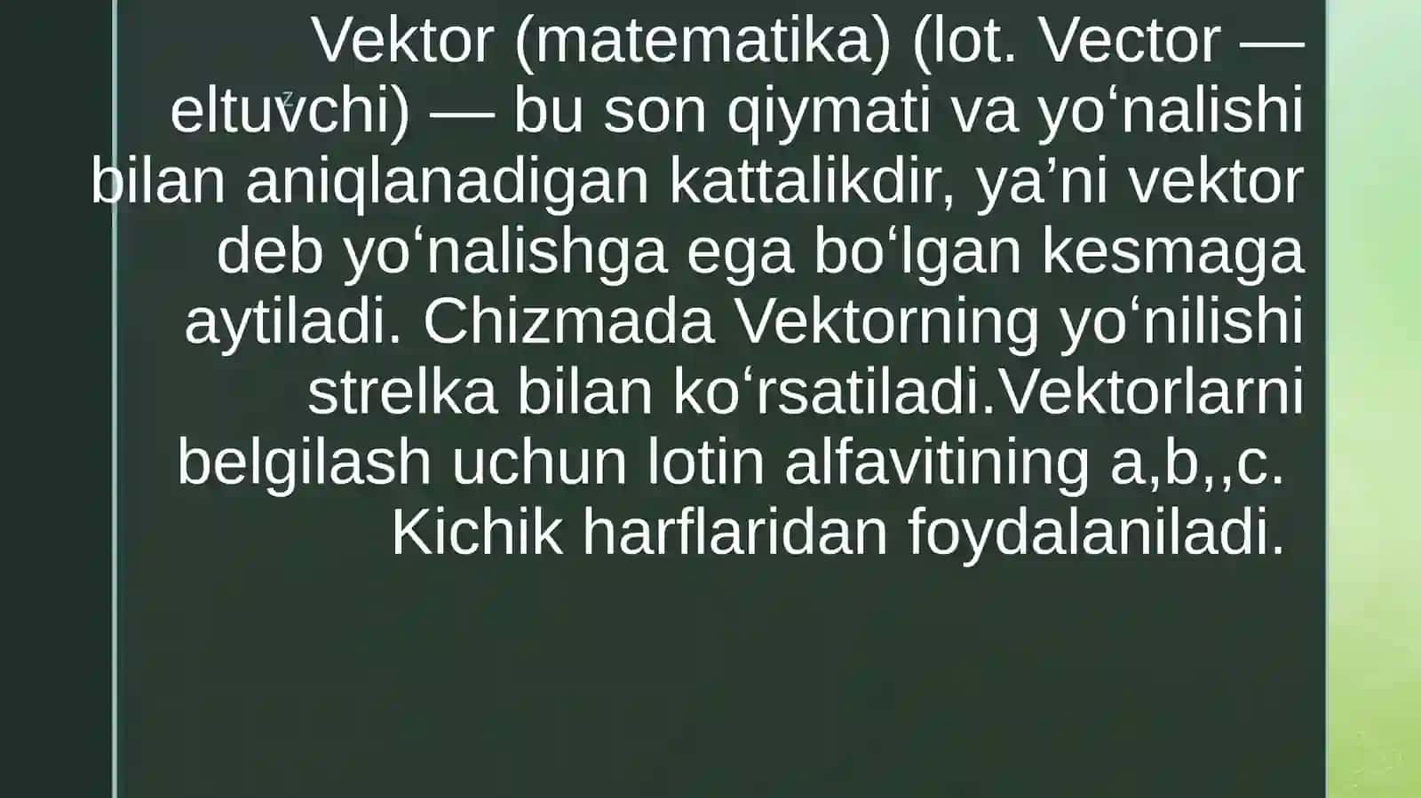 Vektorlar algebrasining tabiat bilan bogʻliqligi 3