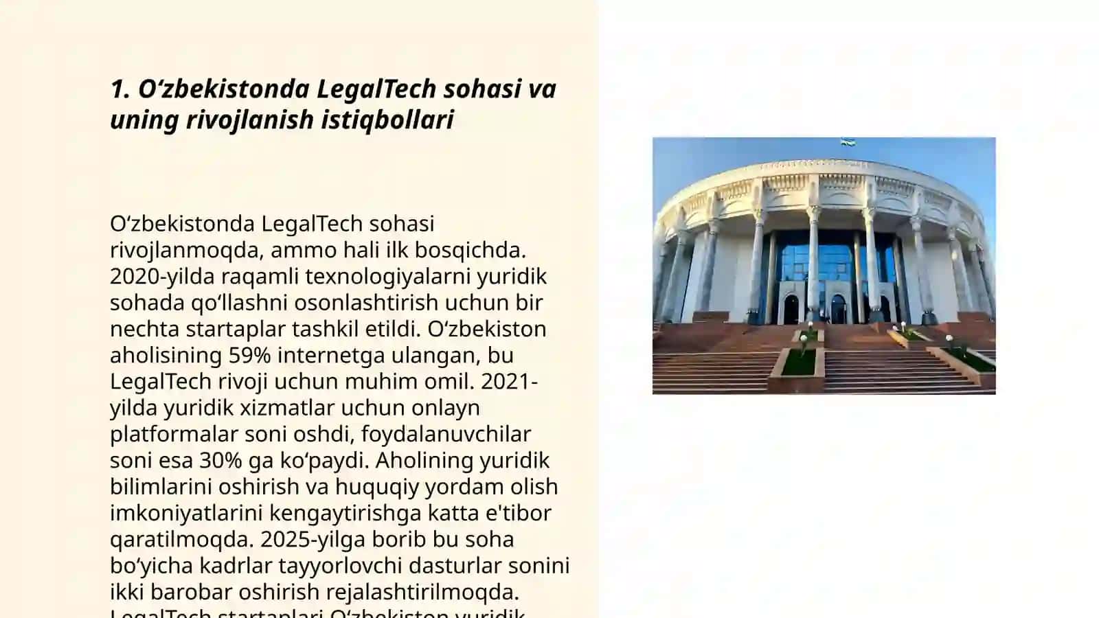 O‘zbekistonda LegalTech sohasida milliy raqamli huquqiy texnologiyalar eksport markazini tashkil etish 3