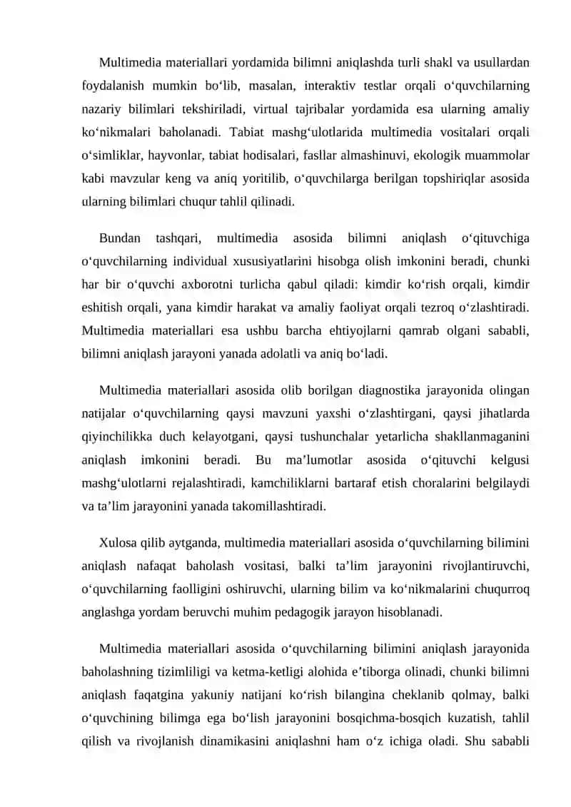 Mustaqil ish: Multimediyali tabiat mashg’ulotining ta’limiy baholash uchun diagnostic vosita ishlab chiqish 3