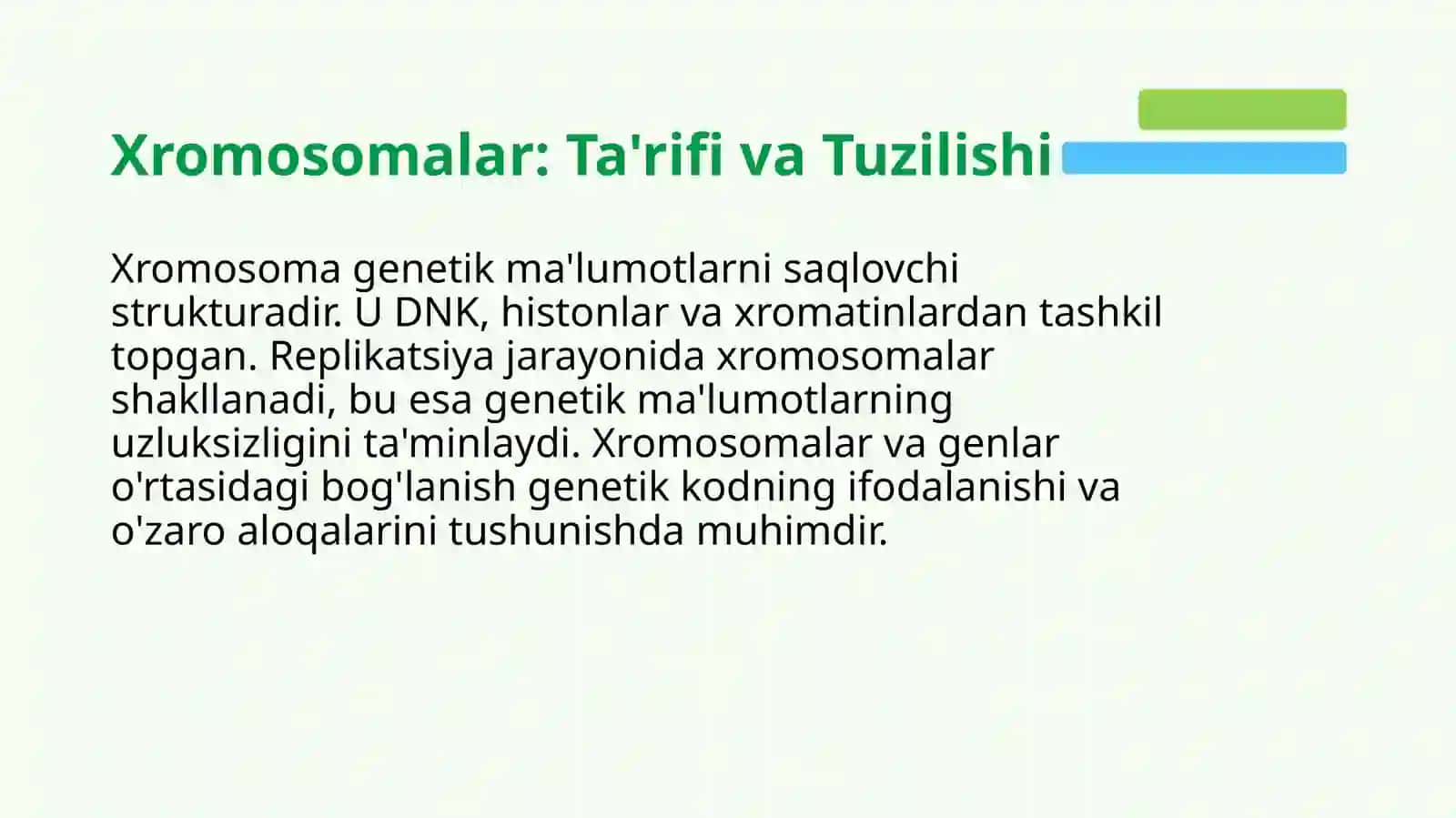 Xromosaomalarning tuzilishi va biologik ahamiyati. 3