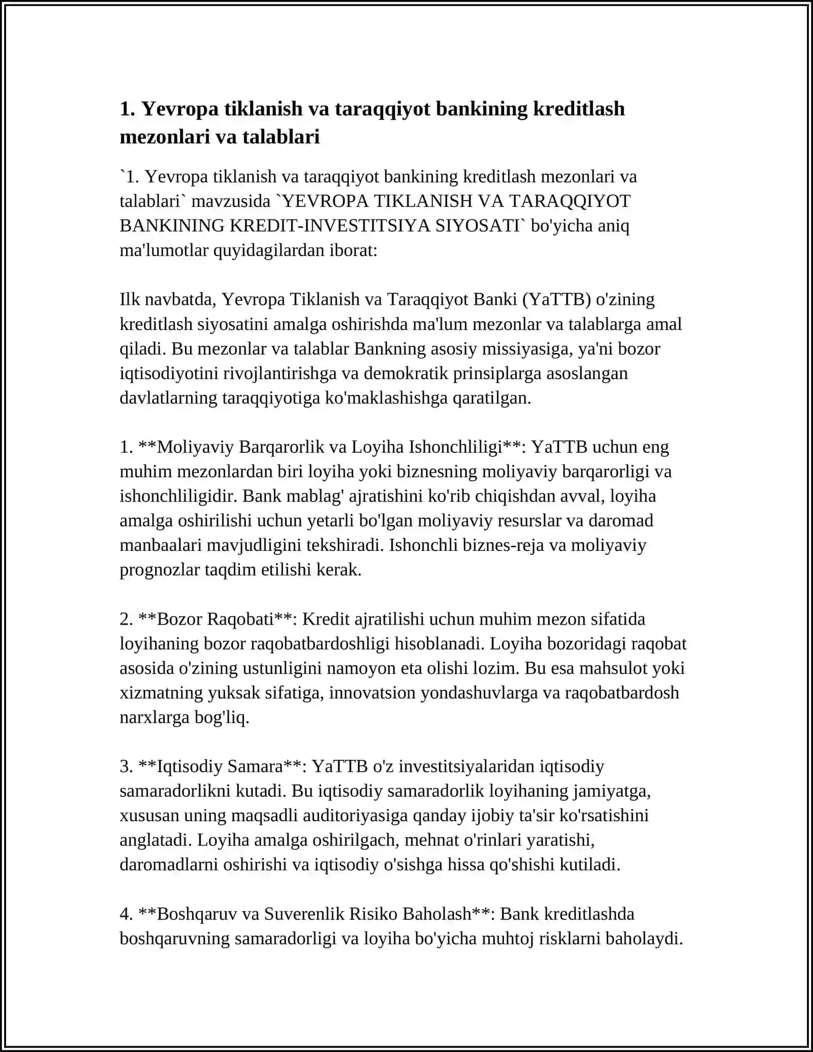 YEVROPA TIKLANISH VA TARAQQIYOT BANKINING KREDIT-INVESTITSIYA SIYOSATI 3