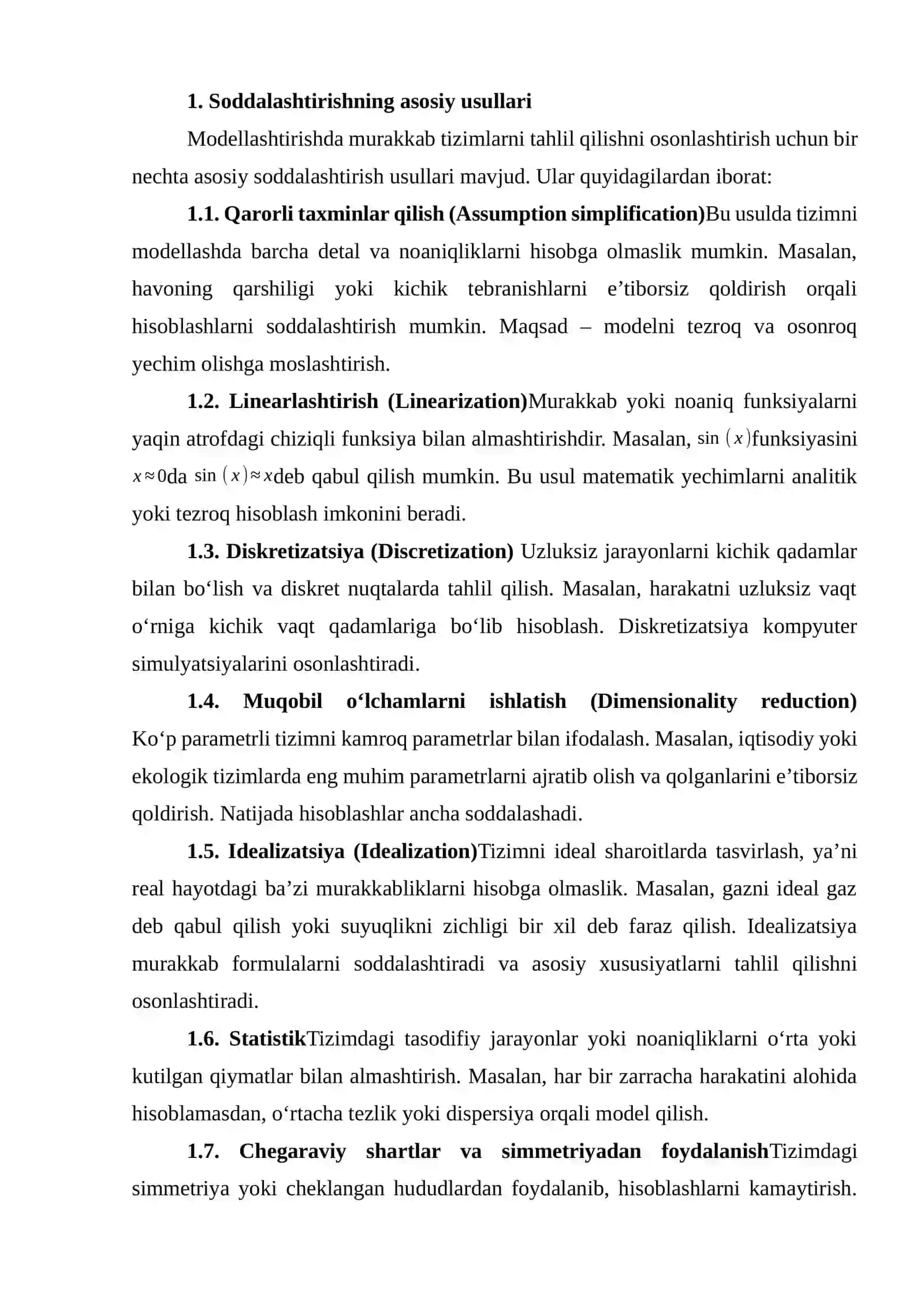 Modellashtirishda soddalashtirish usullari 3