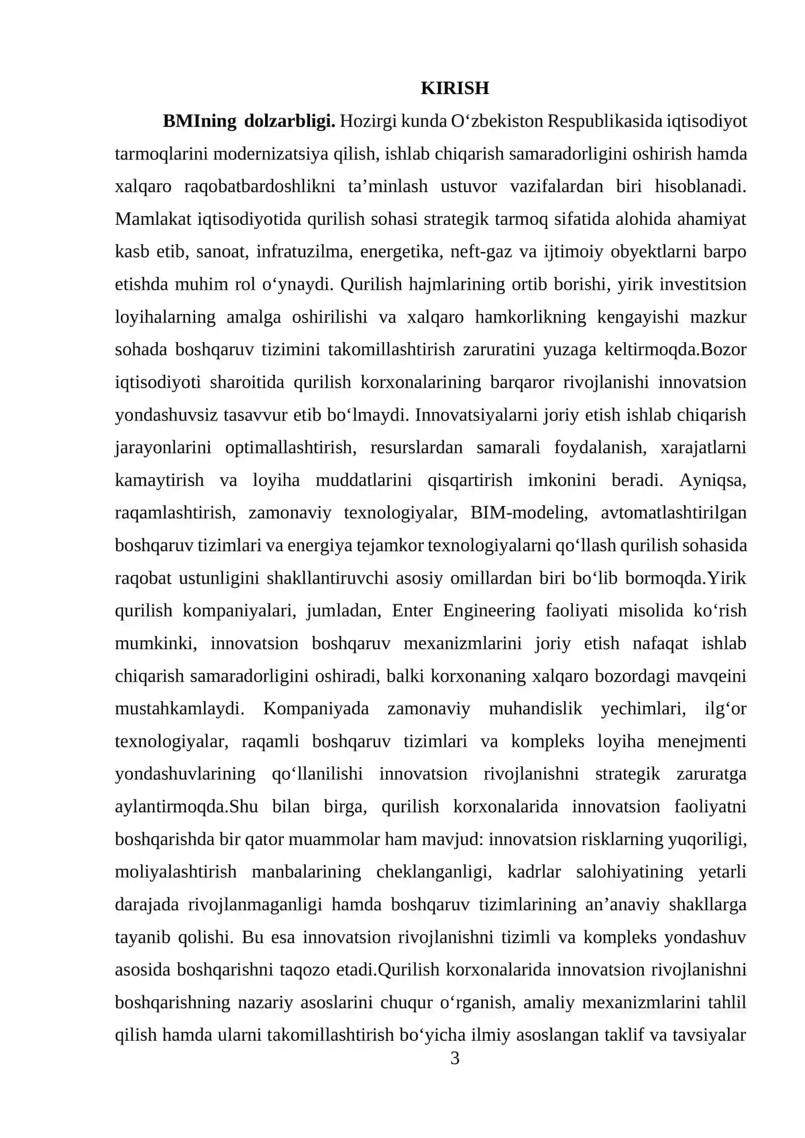 Qurilish korxonalarida innavatsion rivojlanishni boshqarish (Enter Engineering korxonasi misolida) 3