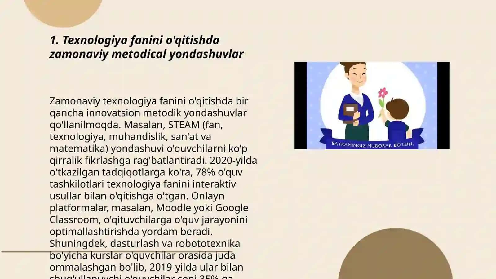 TEXNOLOGIYA FANIGA OID METODIK ISHLARNI AMALGA OSHIRISHNI, TEXNOLOGIY FANIDAN METODBIRLASHMALAR FAOLIYATINI TASHKIL QILISH ISHLARINI O’RGANISH 3